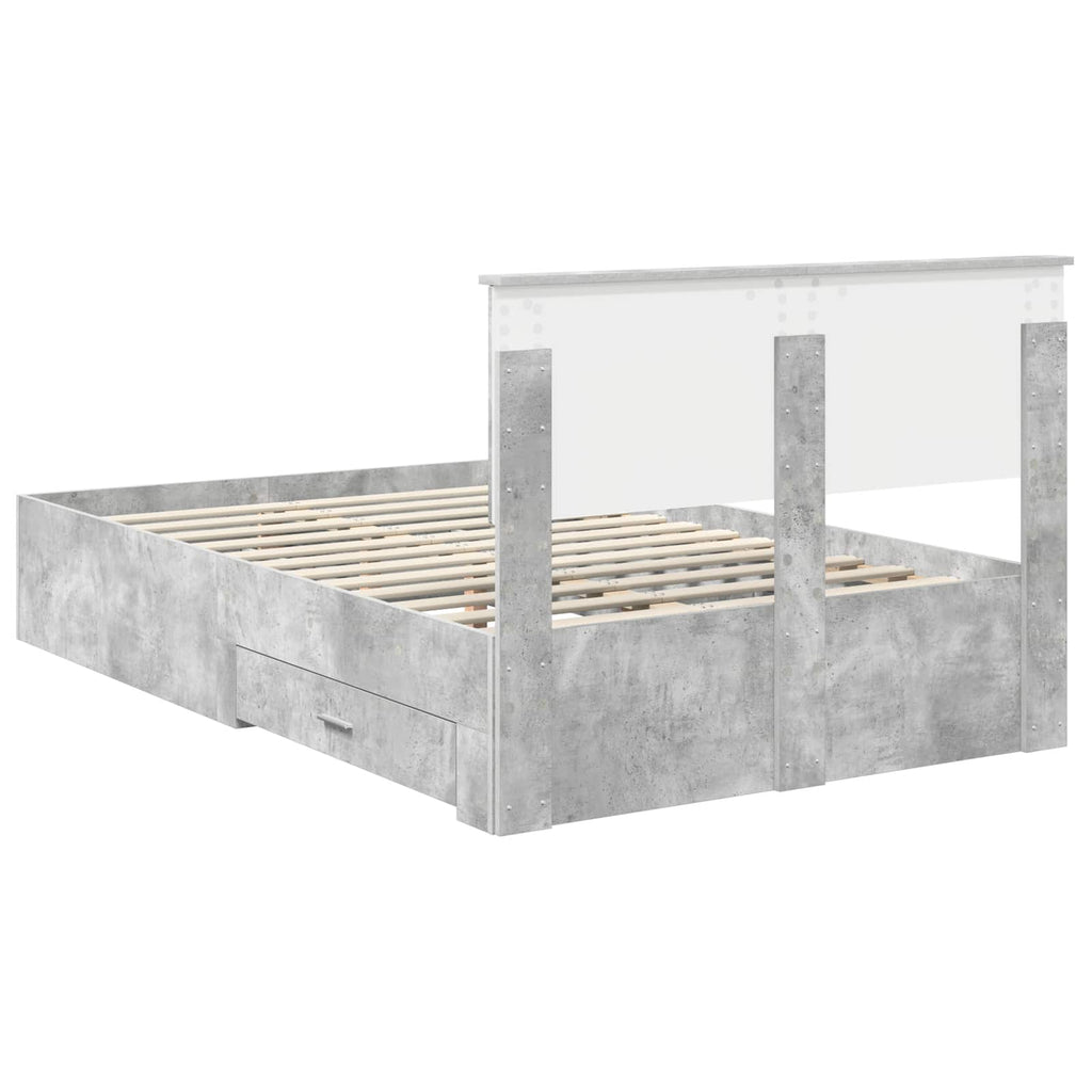 vidaXL Ramka łóżka Betonowy szary 135 x 190 cm Materiał drewnopochodny