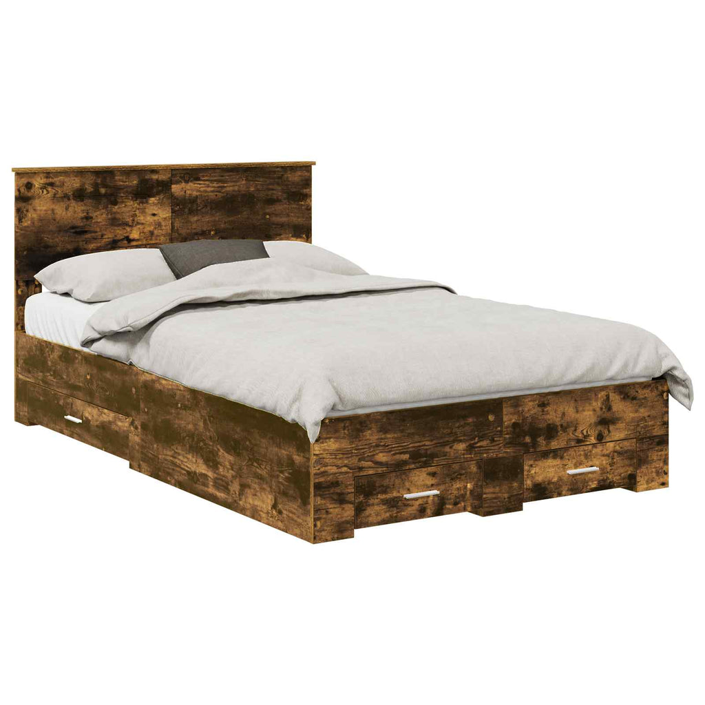 vidaXL Ramka łóżka Dąb wędzony 135 x 190 cm Materiał drewnopochodny