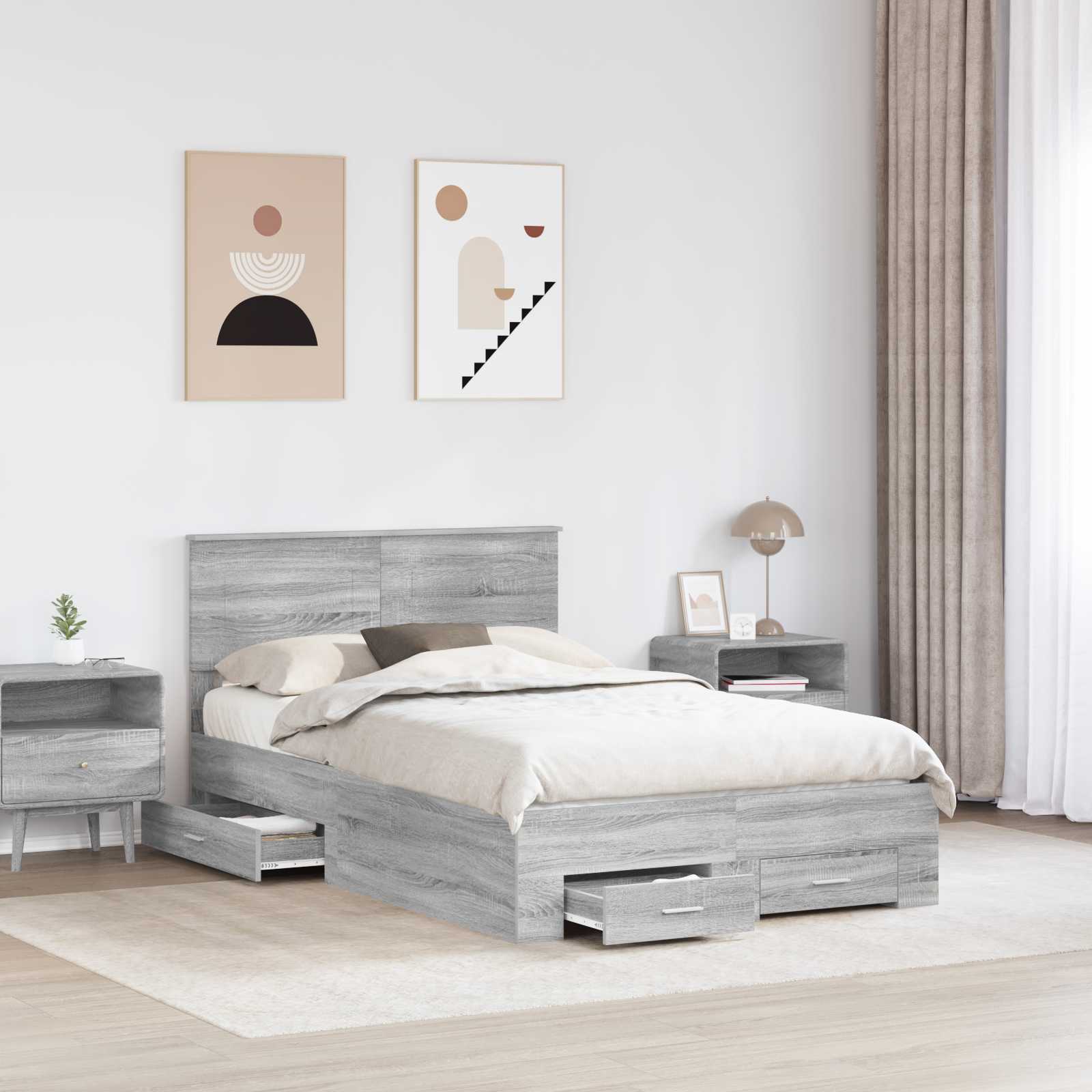 vidaXL Ramka łóżka Szary Sonoma 135 x 190 cm Materiał drewnopochodny