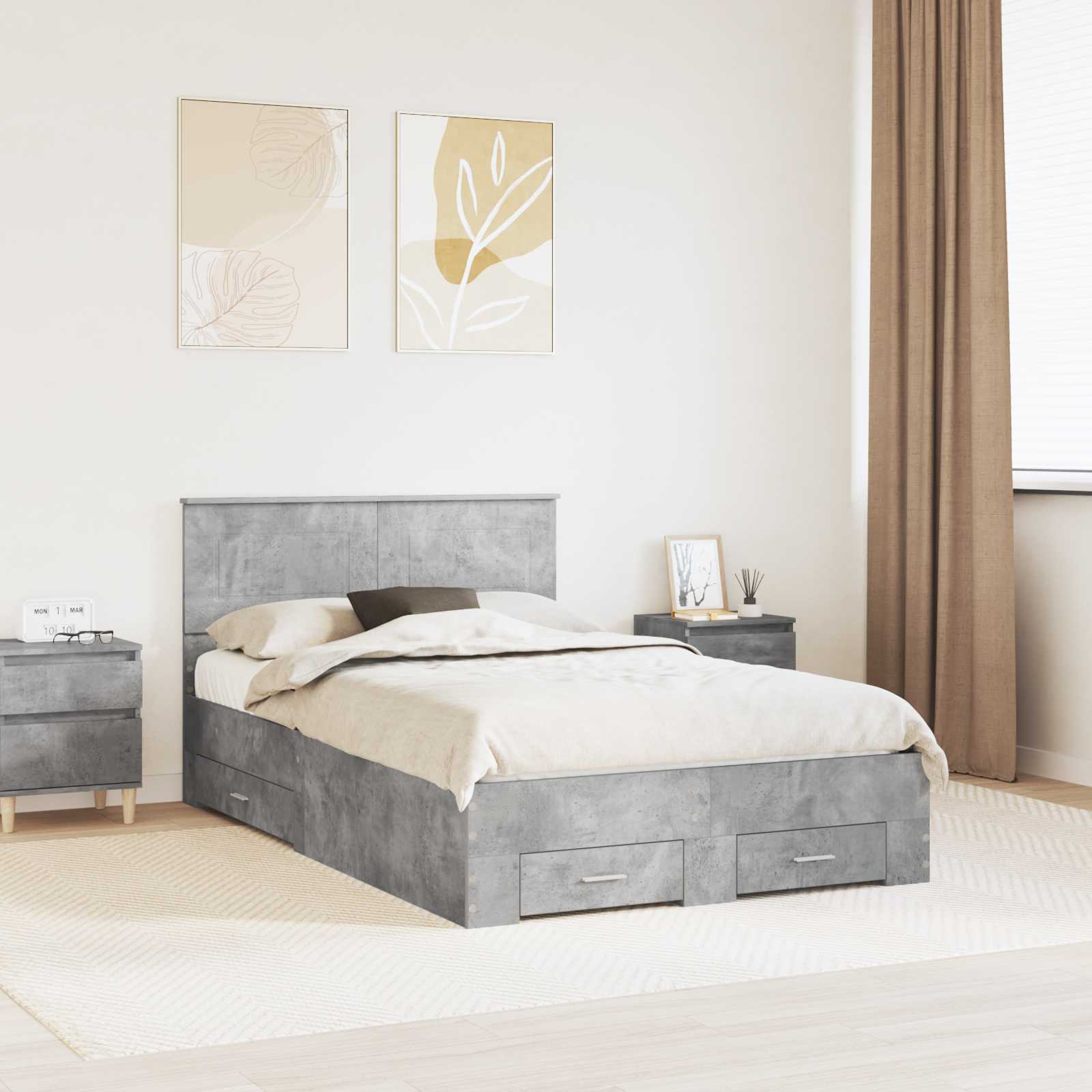 vidaXL Ramka łóżka Betonowy szary 120 x 190 cm Materiał drewnopochodny