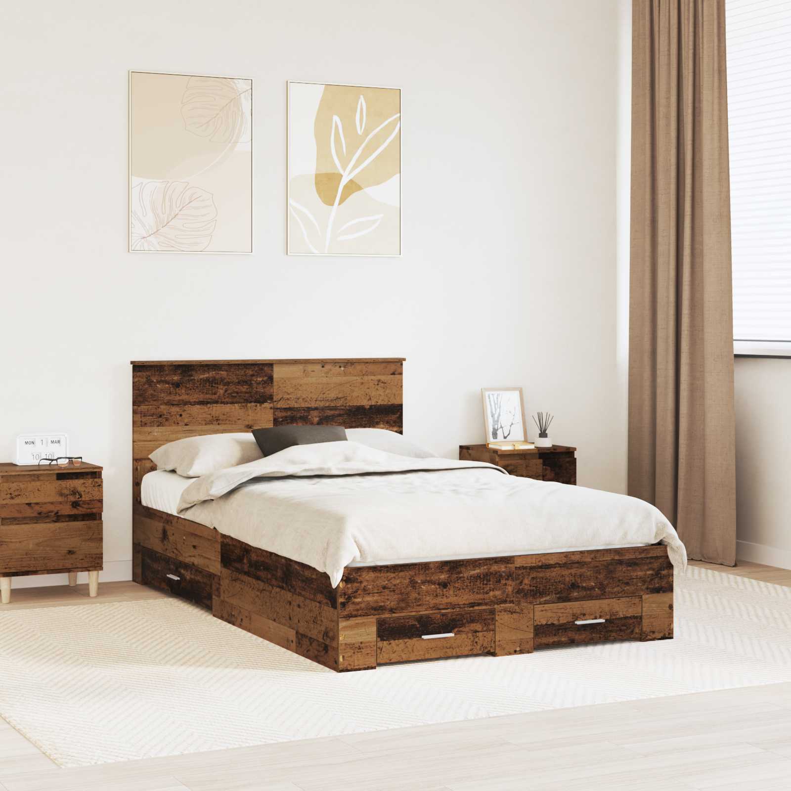 vidaXL Ramka łóżka Stare drewno 120 x 190 cm Materiał drewnopochodny