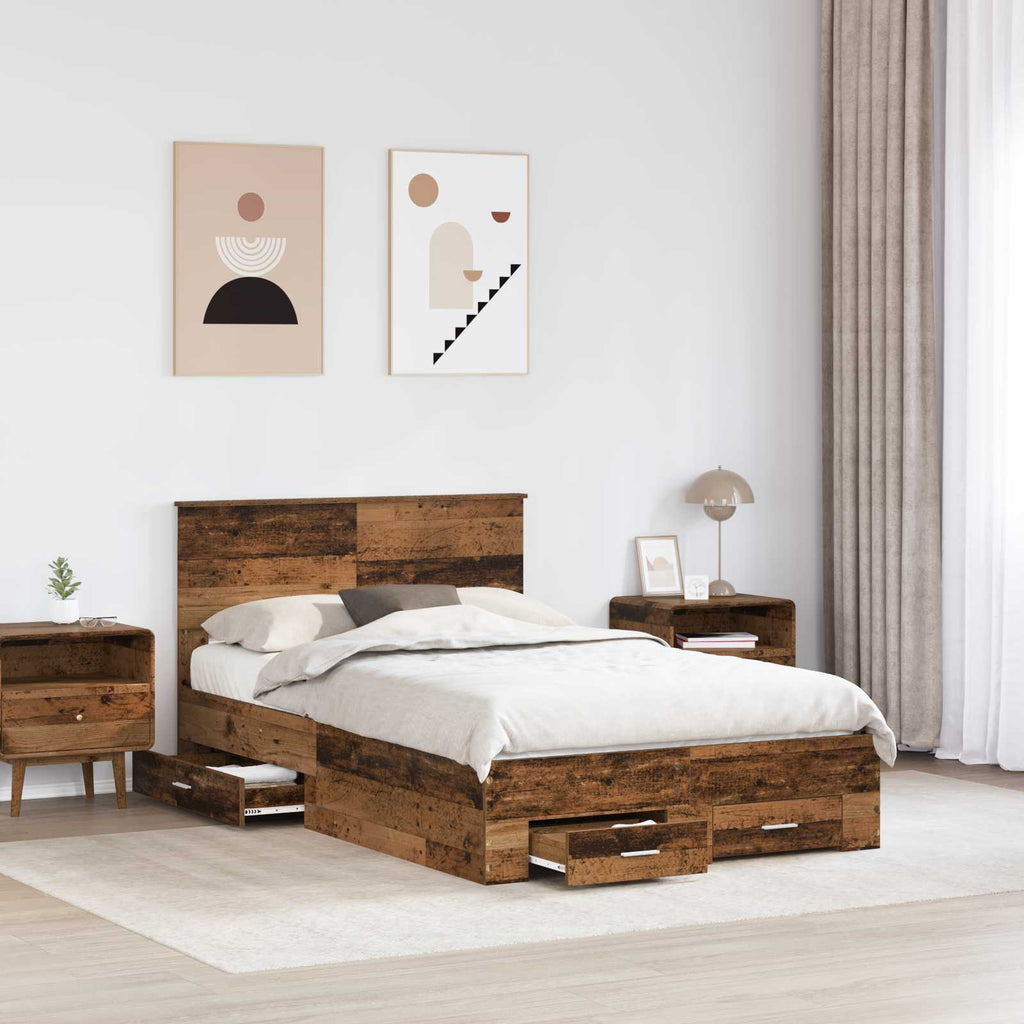 vidaXL Ramka łóżka Stare drewno 120 x 190 cm Materiał drewnopochodny