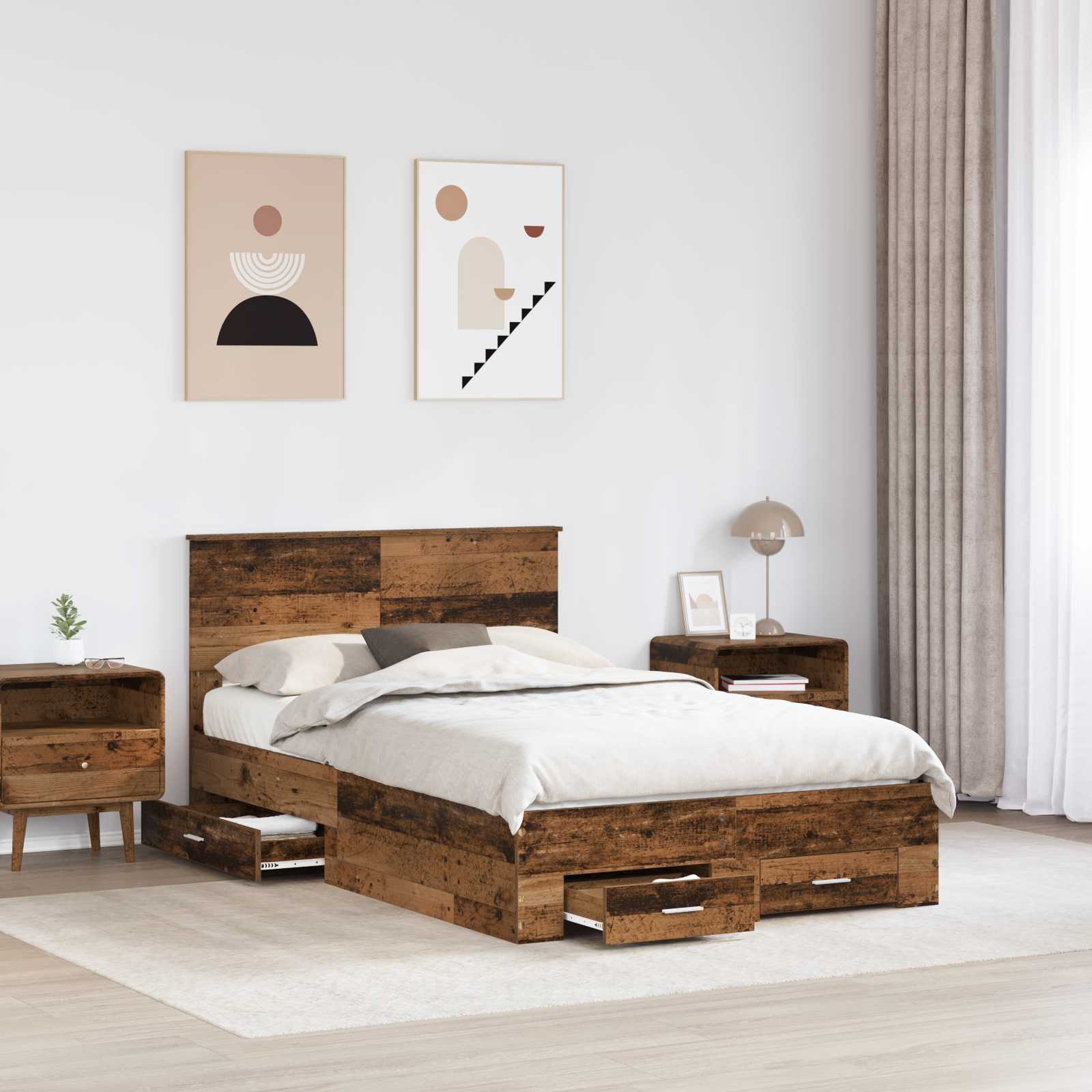 vidaXL Ramka łóżka Stare drewno 120 x 190 cm Materiał drewnopochodny