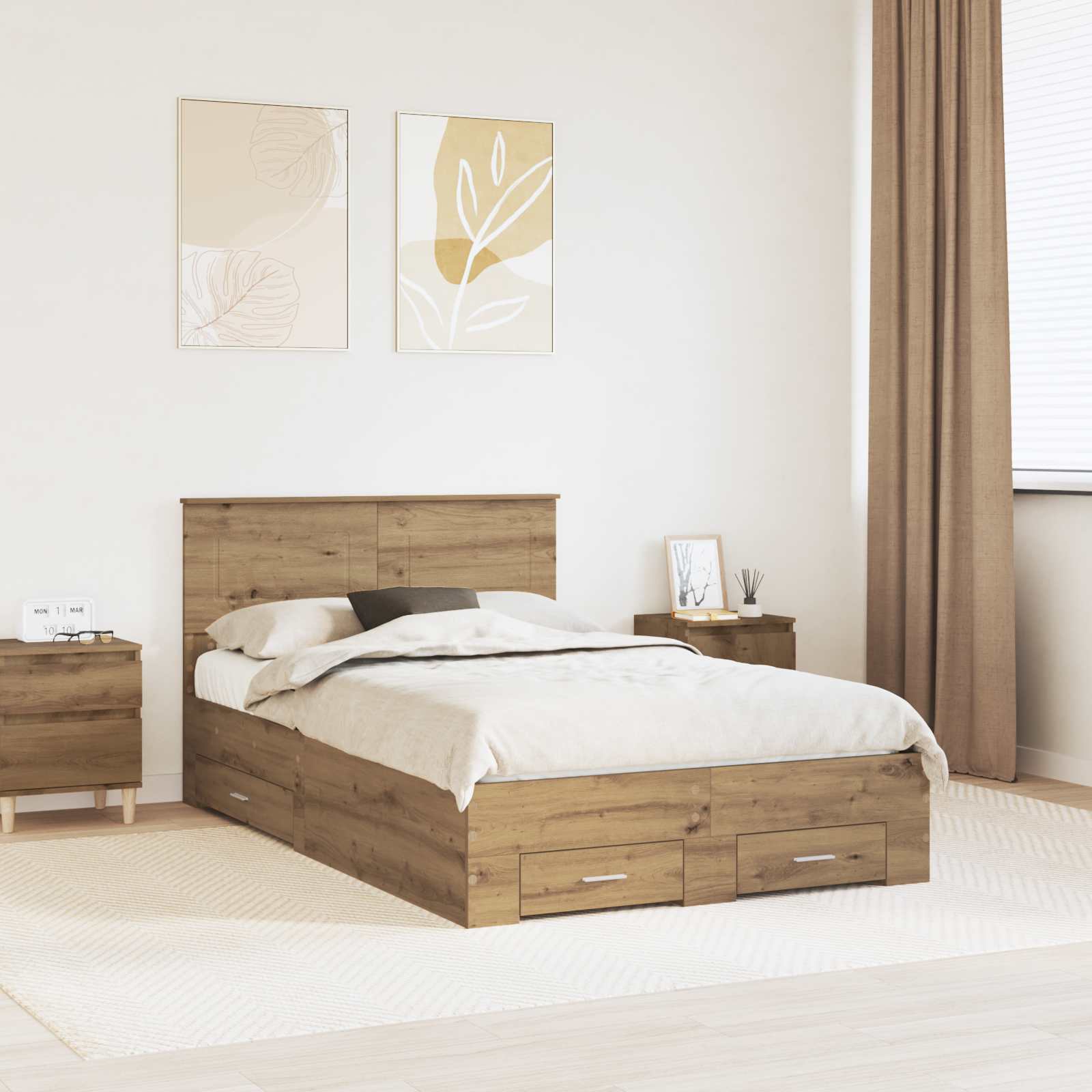 vidaXL Ramka łóżka Z zagłówkiem Dąb rzemieślniczy 120 x 190 cm