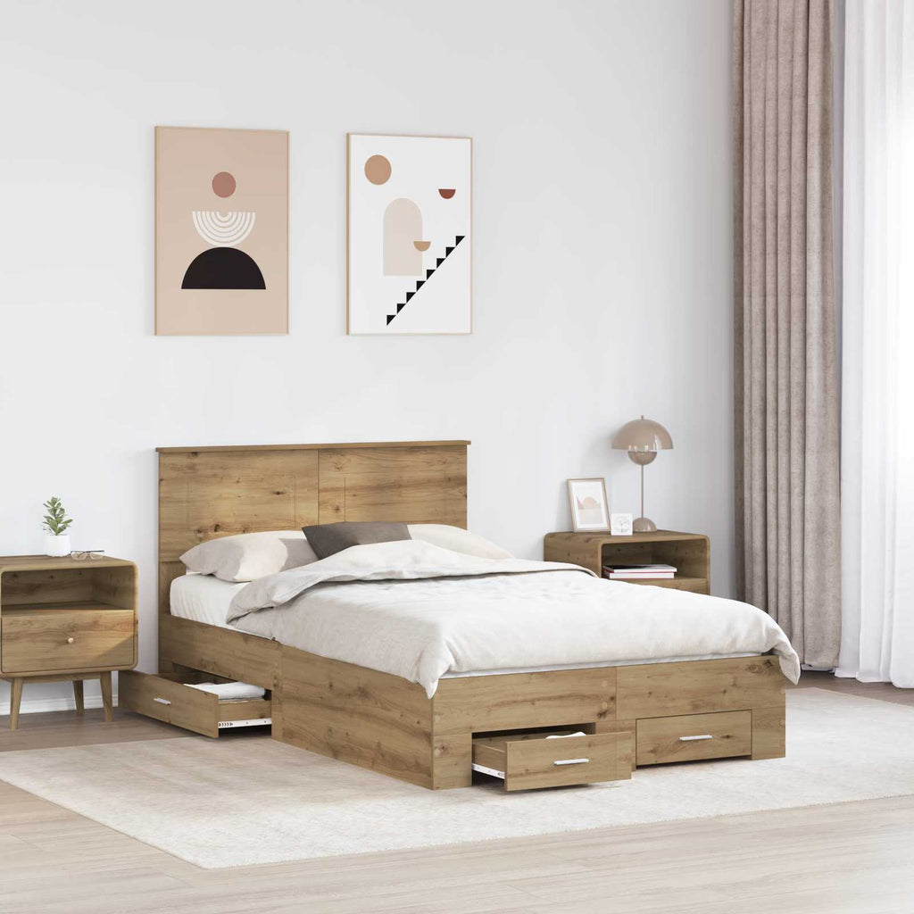 vidaXL Ramka łóżka Z zagłówkiem Dąb rzemieślniczy 120 x 190 cm