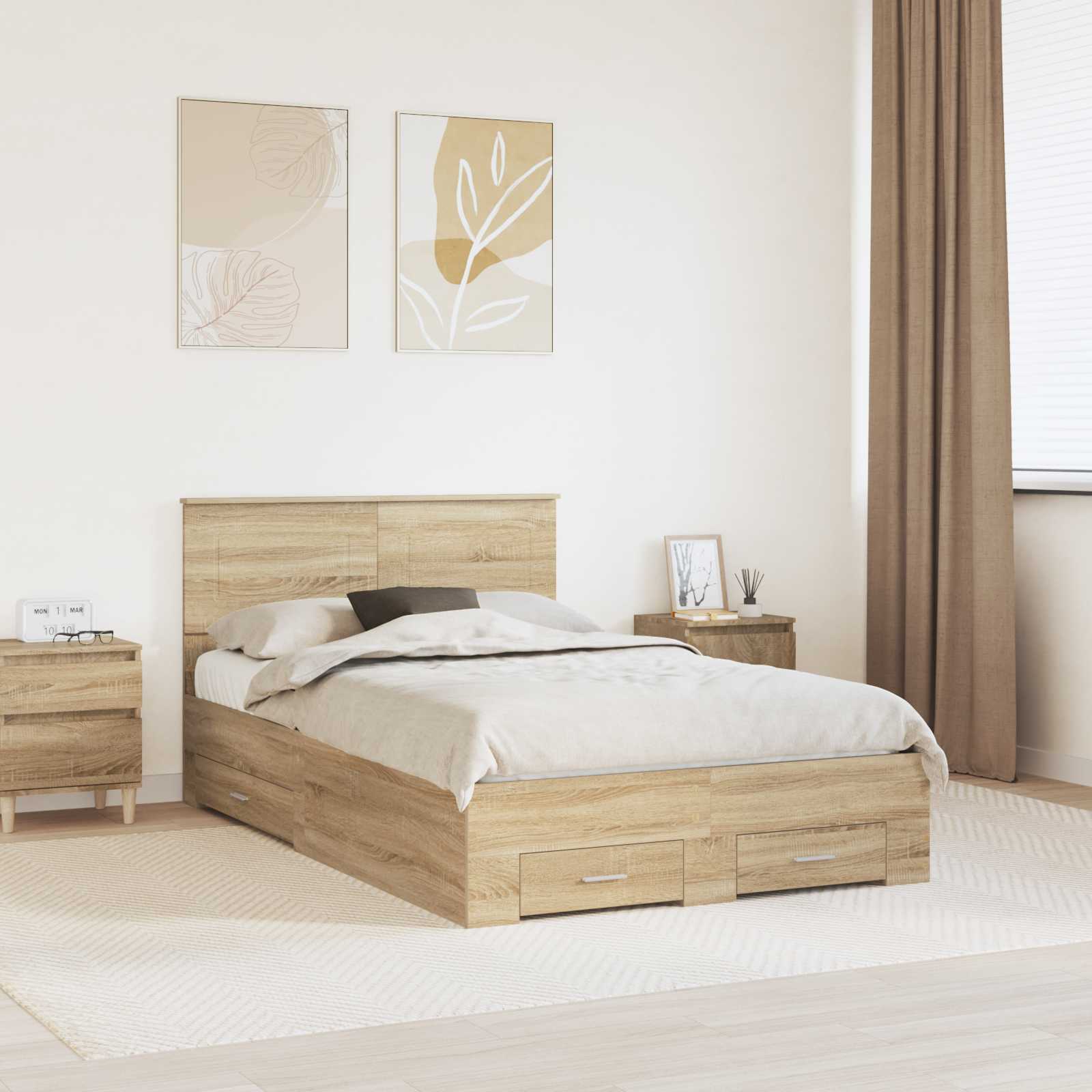 vidaXL Ramka łóżka Dąb Sonoma 120 x 200 cm Materiał drewnopochodny