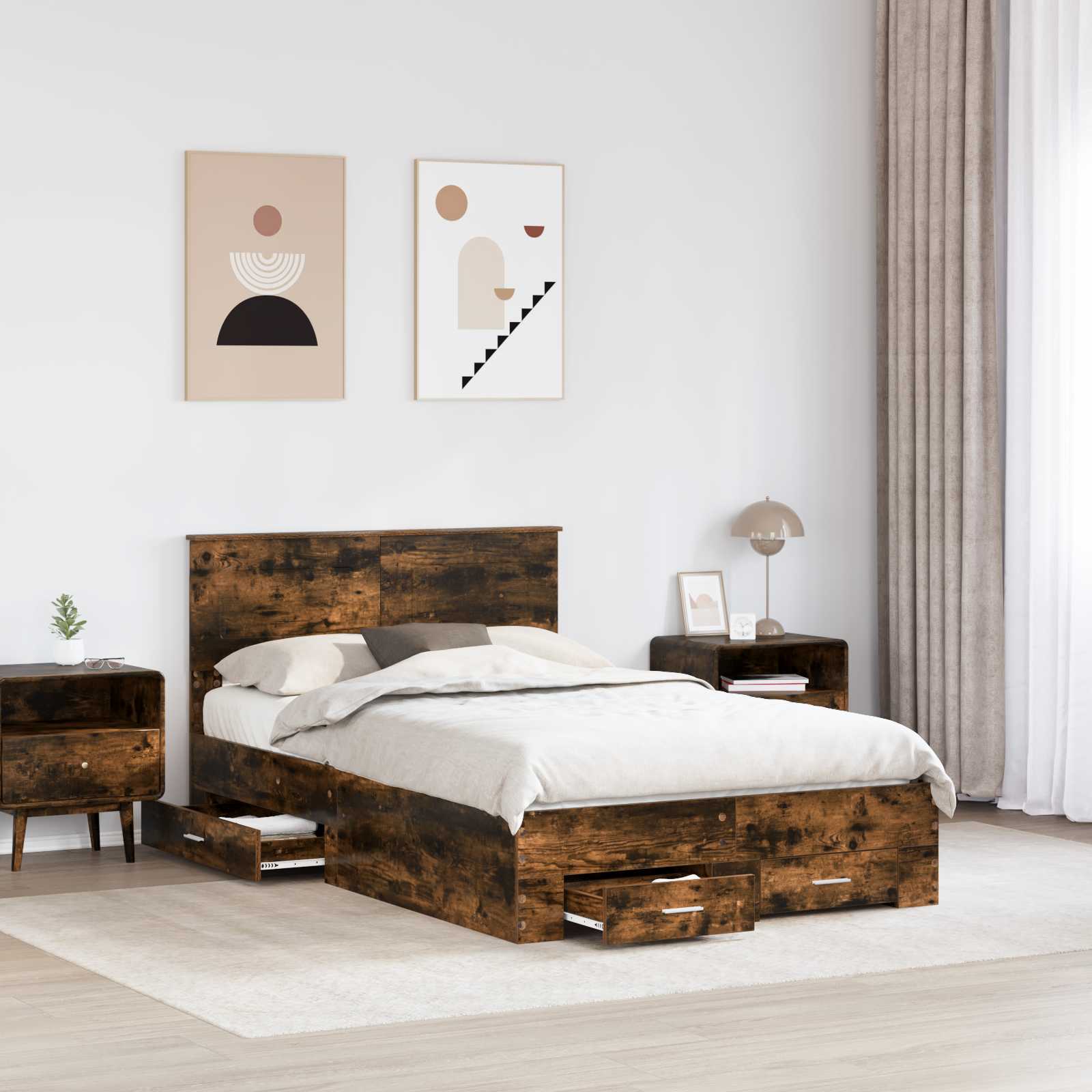 vidaXL Ramka łóżka Dąb wędzony 120 x 200 cm Materiał drewnopochodny