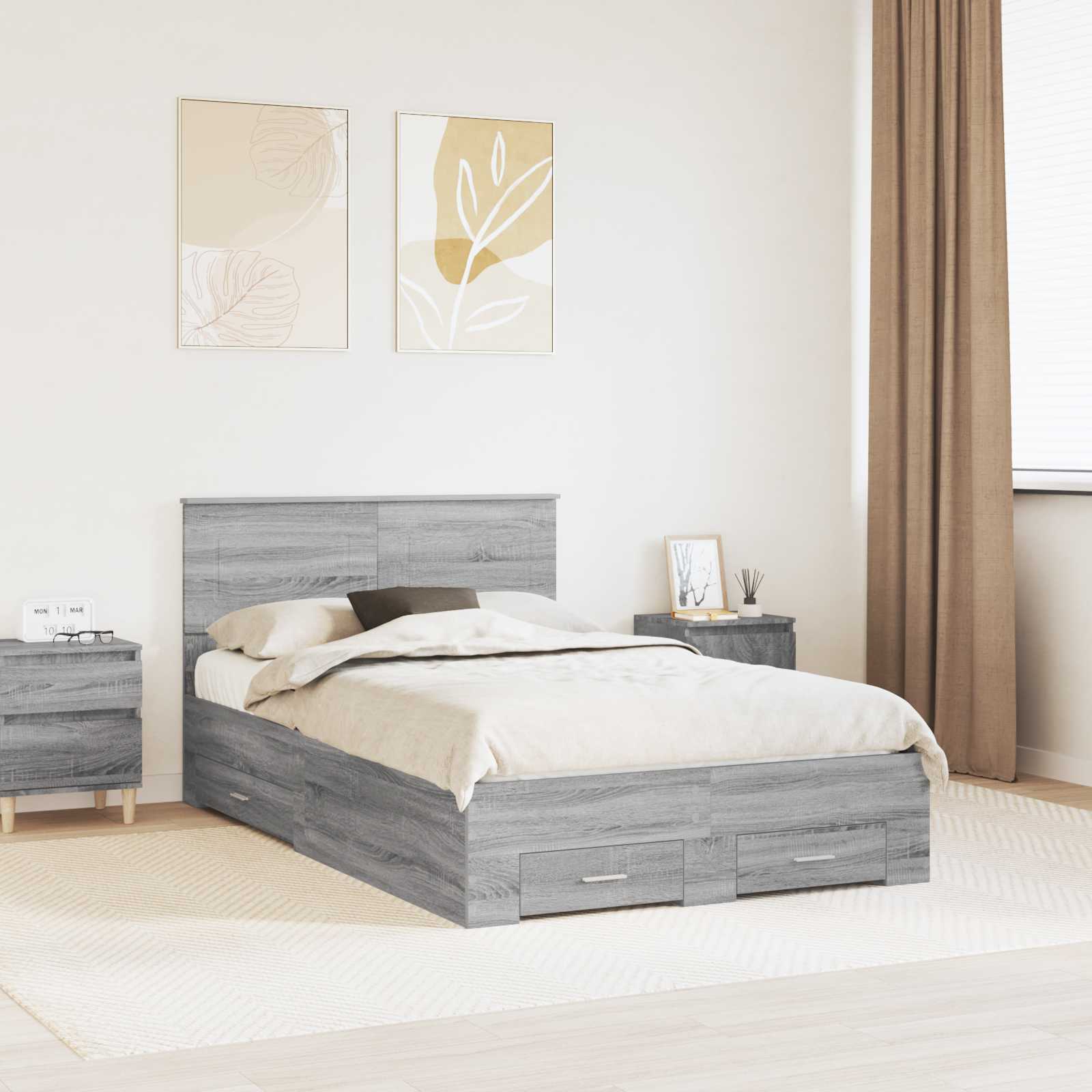 vidaXL Ramka łóżka Szary Sonoma 120 x 200 cm Materiał drewnopochodny