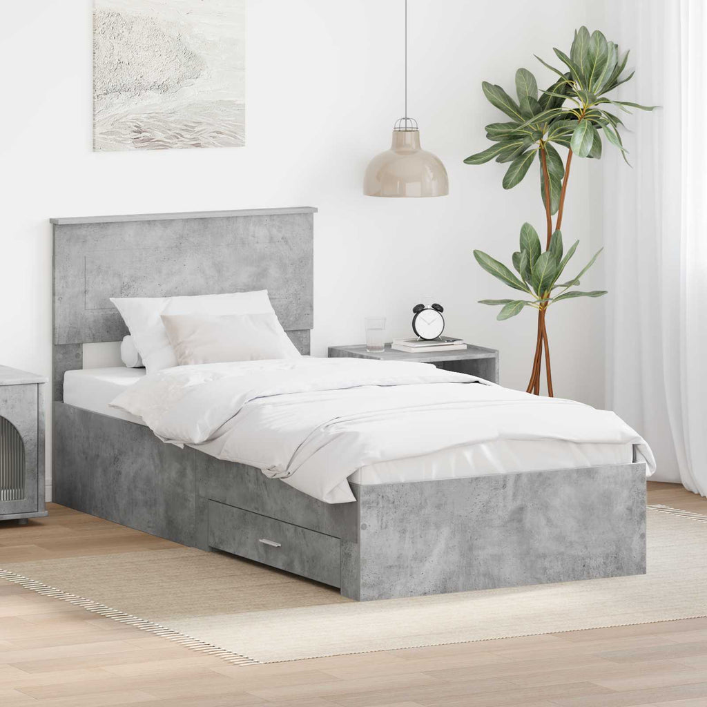 vidaXL Ramka łóżka Betonowy szary 100 x 200 cm Materiał drewnopochodny