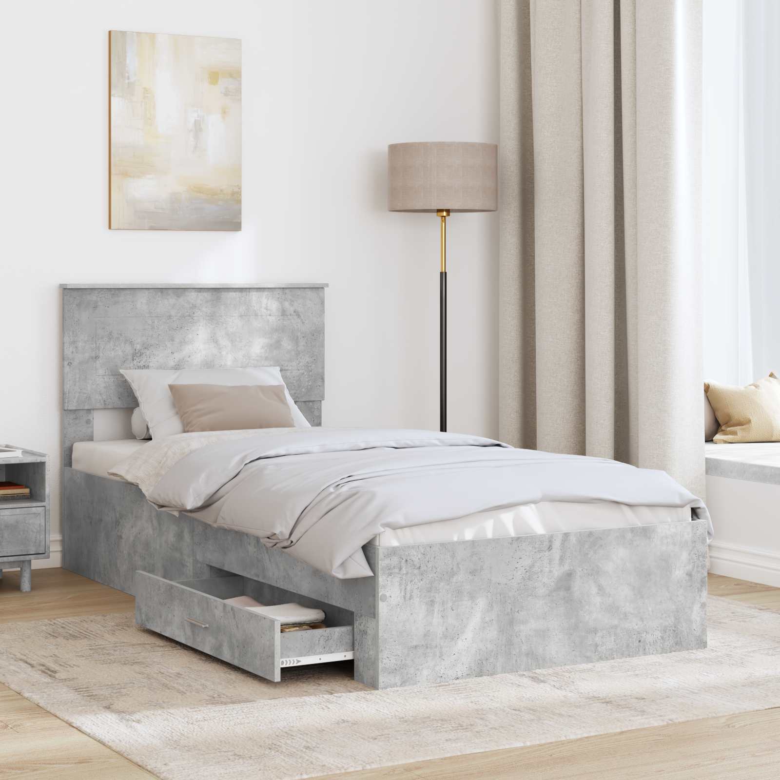 vidaXL Ramka łóżka Betonowy szary 100 x 200 cm Materiał drewnopochodny