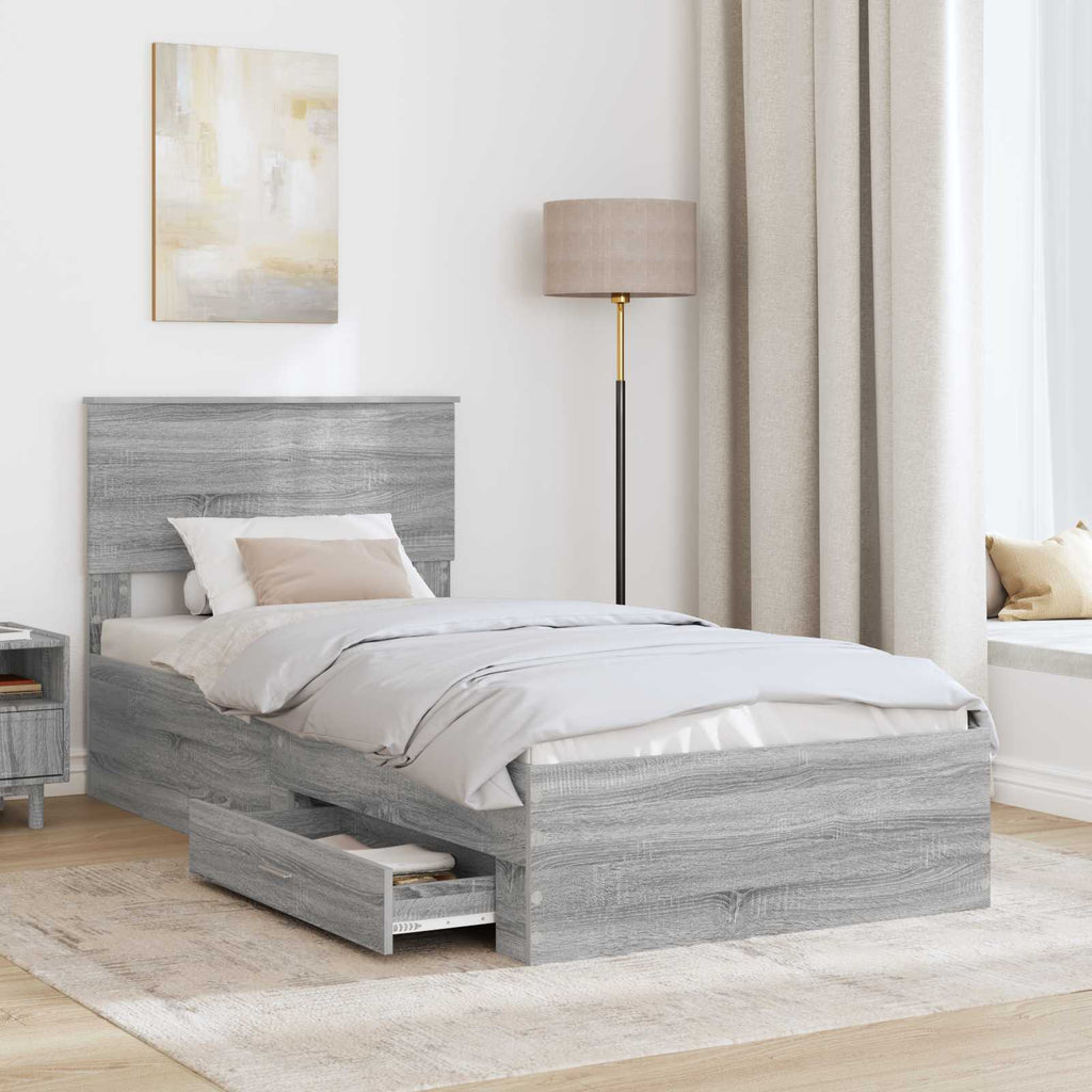 vidaXL Ramka łóżka Szary Sonoma 100 x 200 cm Materiał drewnopochodny