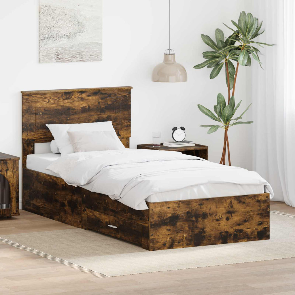 vidaXL Ramka łóżka Dąb wędzony 90 x 190 cm Materiał drewnopochodny