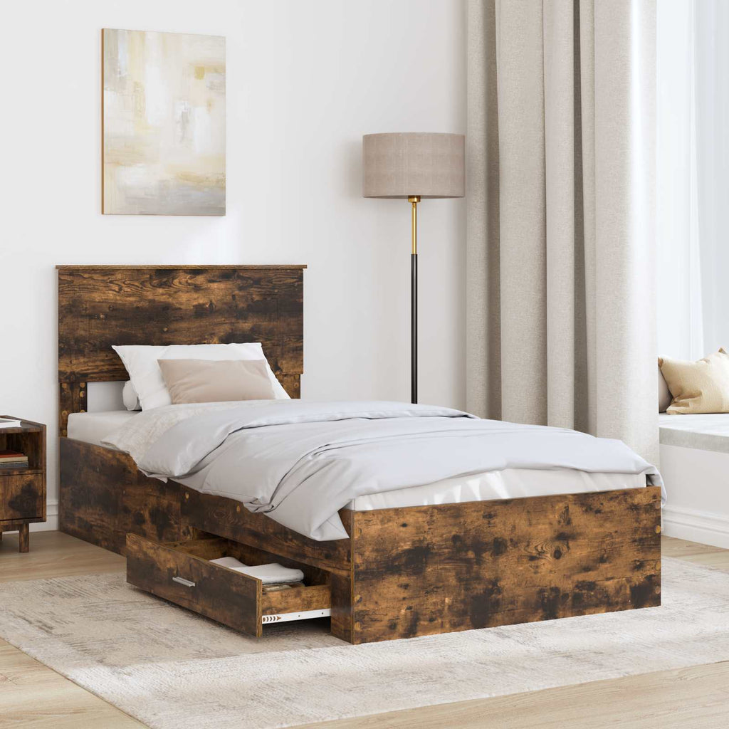 vidaXL Ramka łóżka Dąb wędzony 90 x 190 cm Materiał drewnopochodny