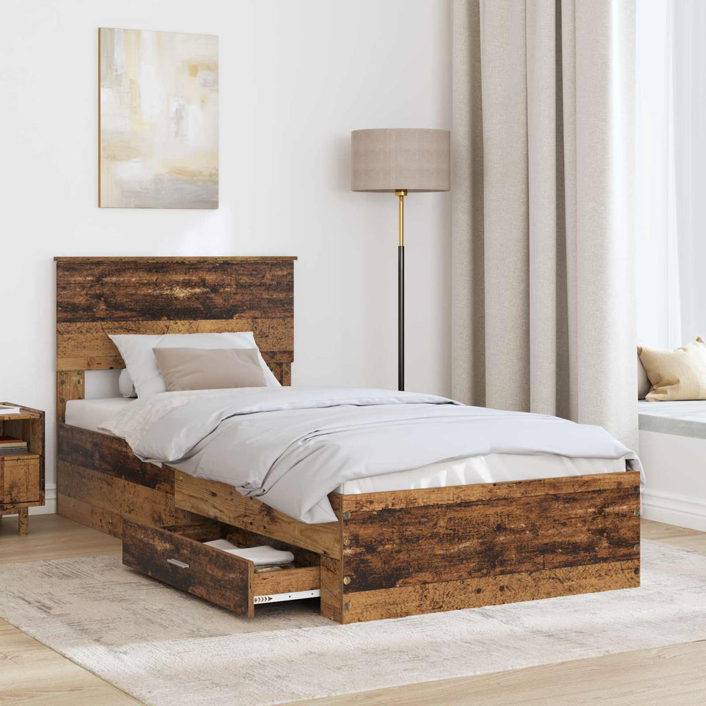 vidaXL Ramka łóżka Stare drewno 90 x 190 cm Materiał drewnopochodny