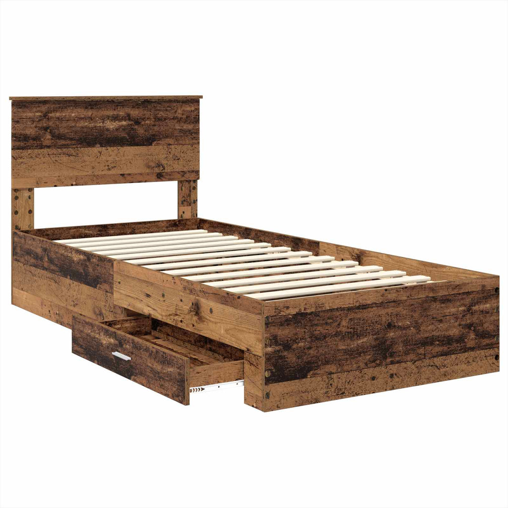 vidaXL Ramka łóżka Stare drewno 90 x 190 cm Materiał drewnopochodny