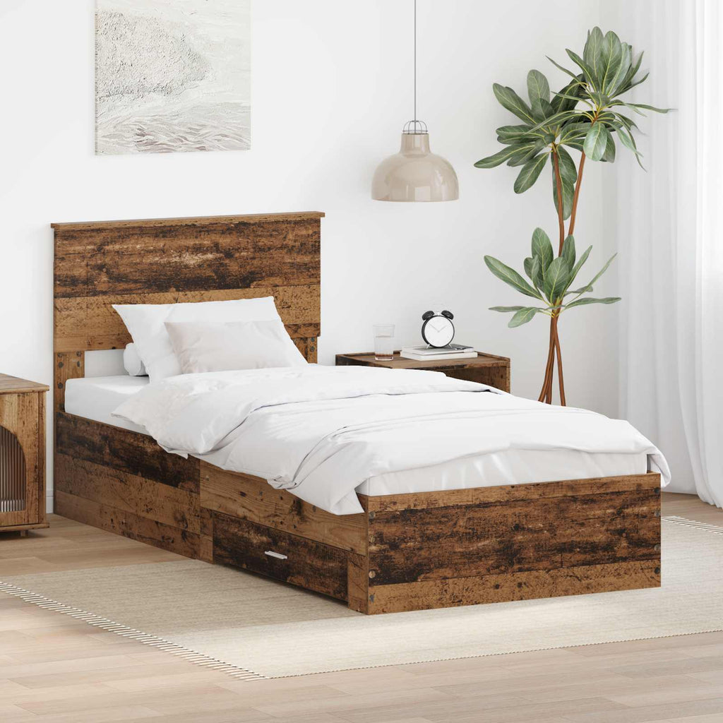 vidaXL Ramka łóżka Stare drewno 90 x 200 cm Materiał drewnopochodny