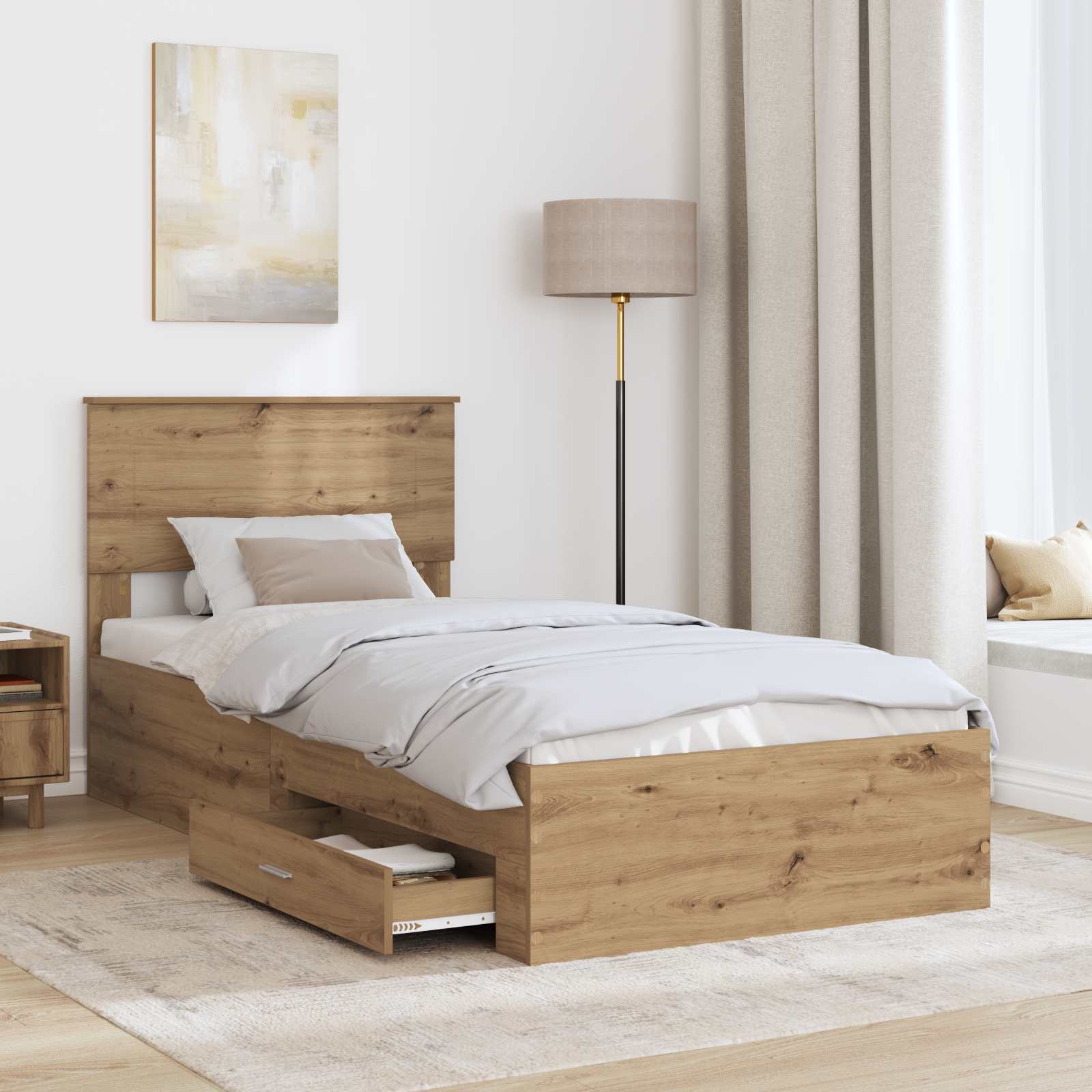 vidaXL Ramka łóżka Z zagłówkiem Dąb rzemieślniczy 90 x 200 cm
