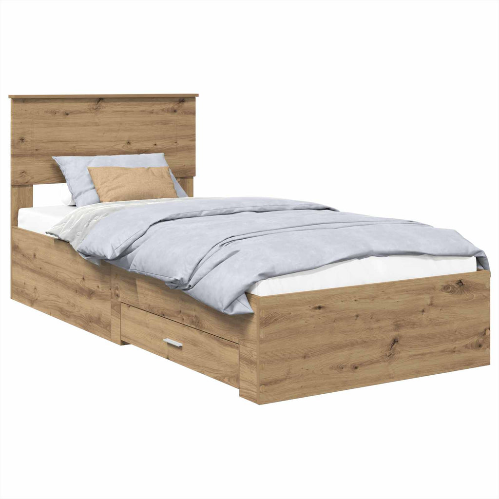 vidaXL Ramka łóżka Z zagłówkiem Dąb rzemieślniczy 90 x 200 cm
