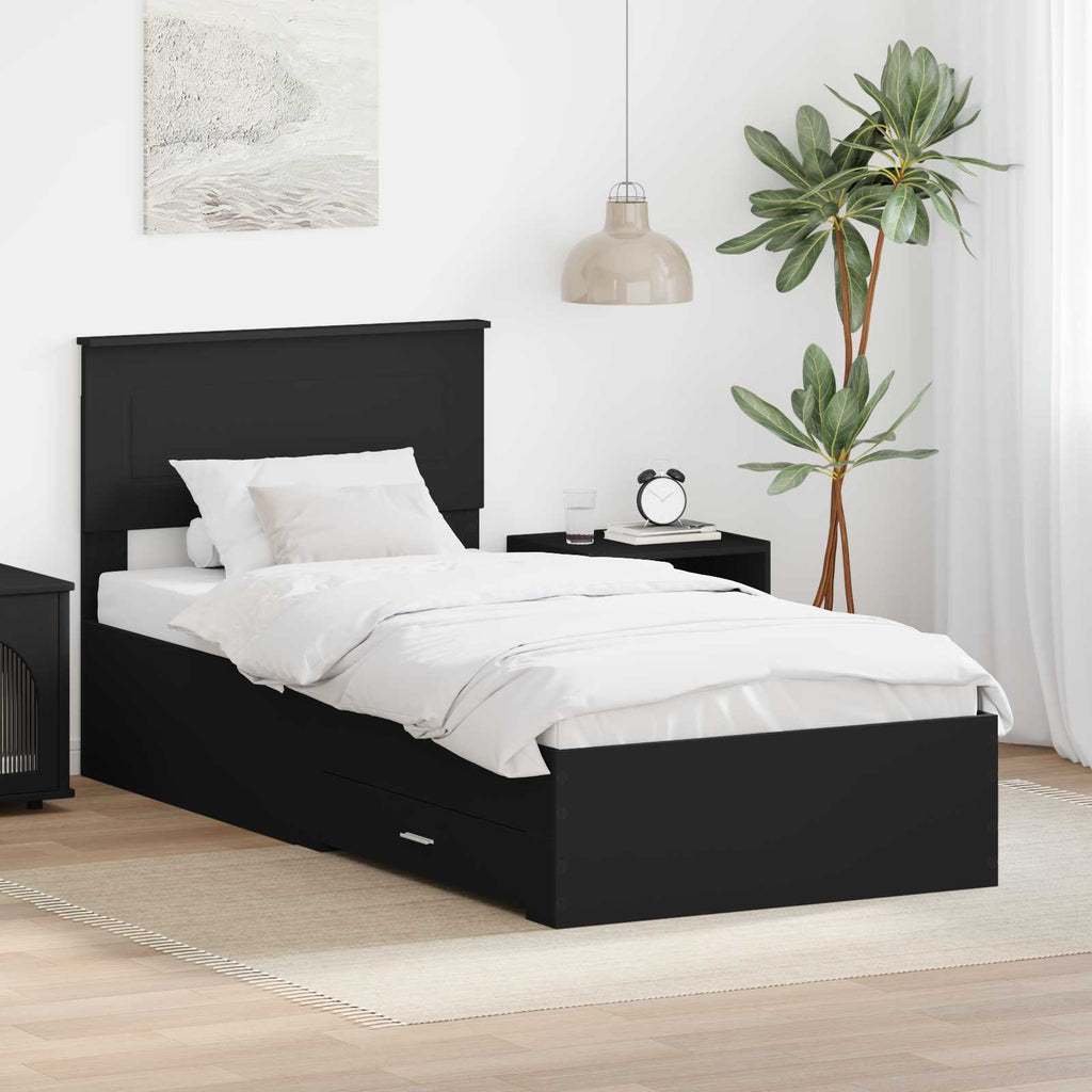 vidaXL Ramka łóżka Z zagłówkiem Czarny i Srebrny 75 x 190 cm
