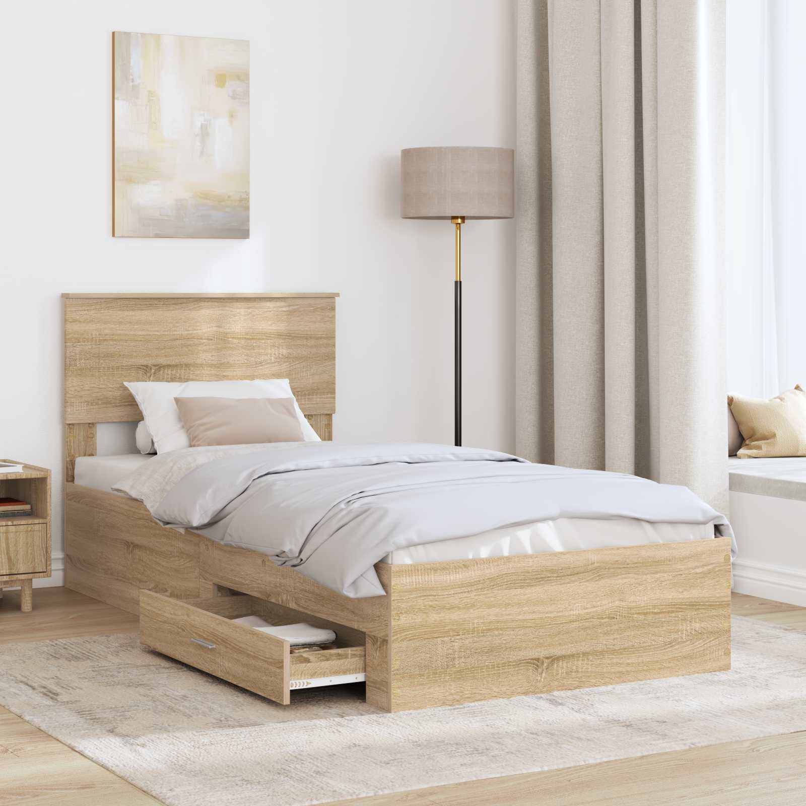 vidaXL Ramka łóżka Z zagłówkiem Sonoma dąb i srebro 75 x 190 cm