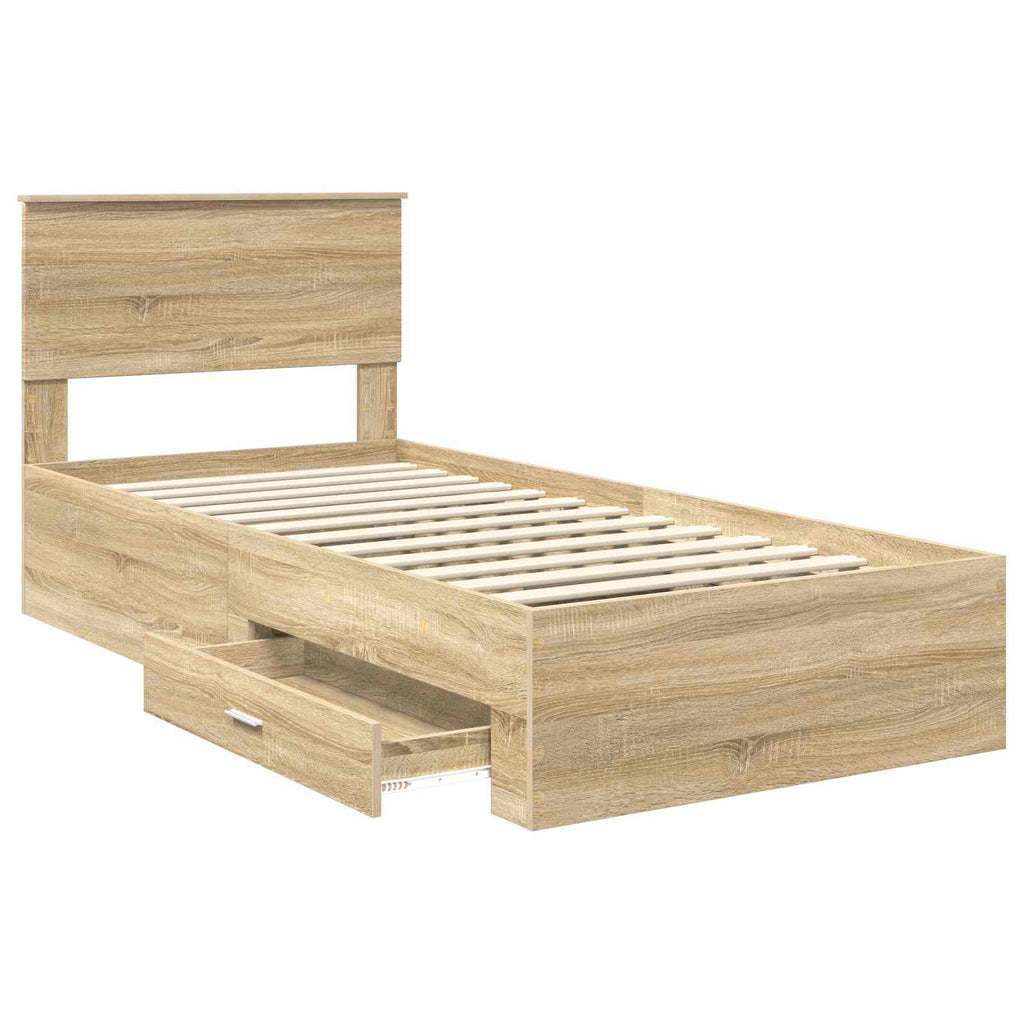 vidaXL Ramka łóżka Z zagłówkiem Sonoma dąb i srebro 75 x 190 cm