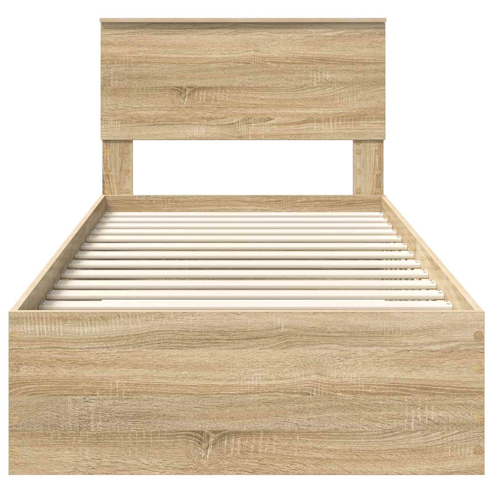 vidaXL Ramka łóżka Z zagłówkiem Sonoma dąb i srebro 75 x 190 cm