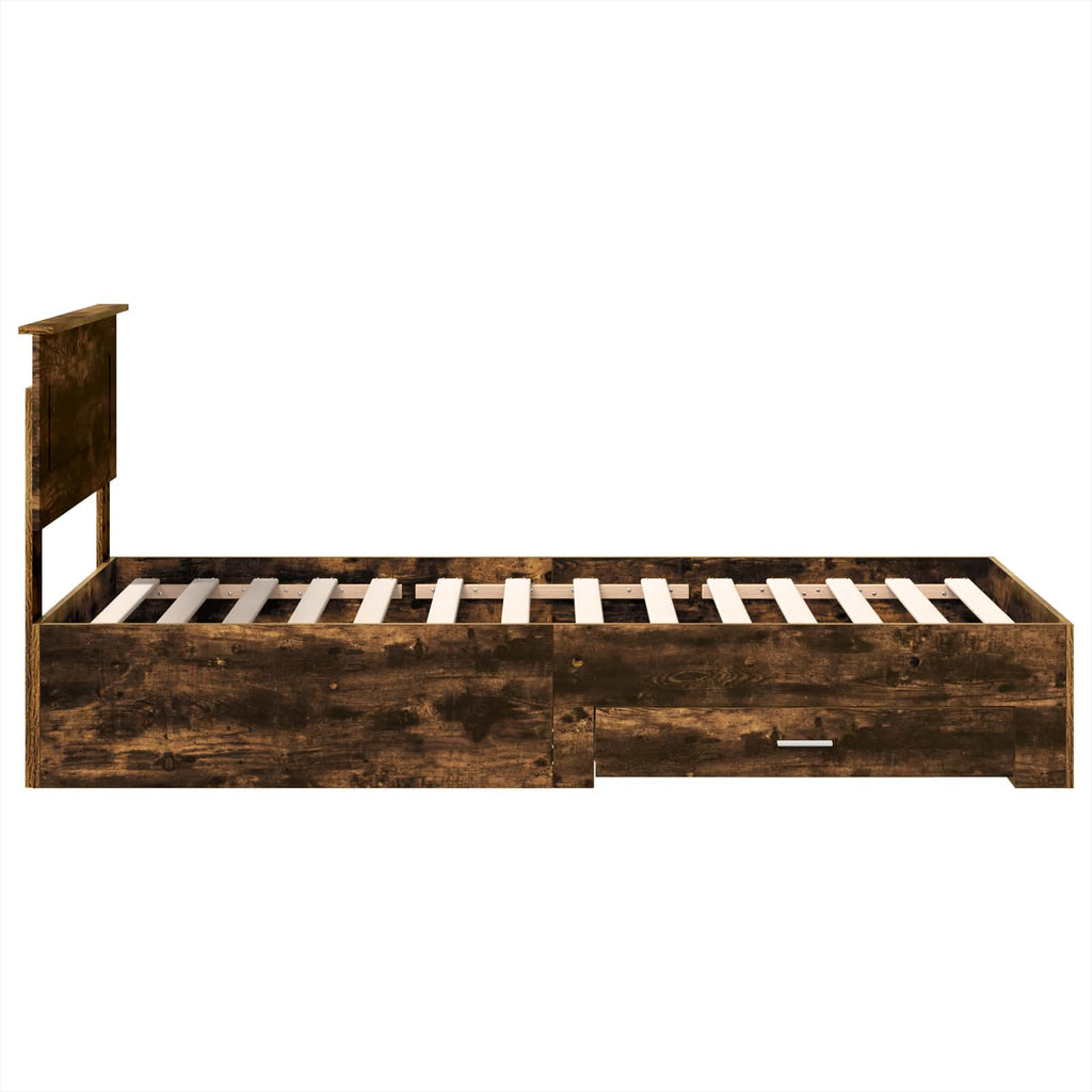 vidaXL Ramka łóżka Z zagłówkiem Wędzone dąb i srebro 75 x 190 cm