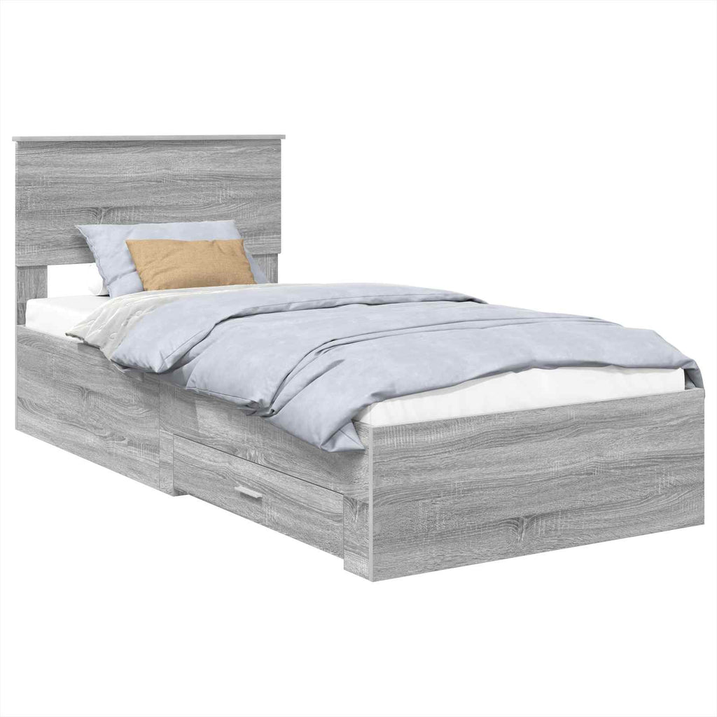 vidaXL Ramka łóżka Z zagłówkiem Szary Sonoma i srebro 75 x 190 cm