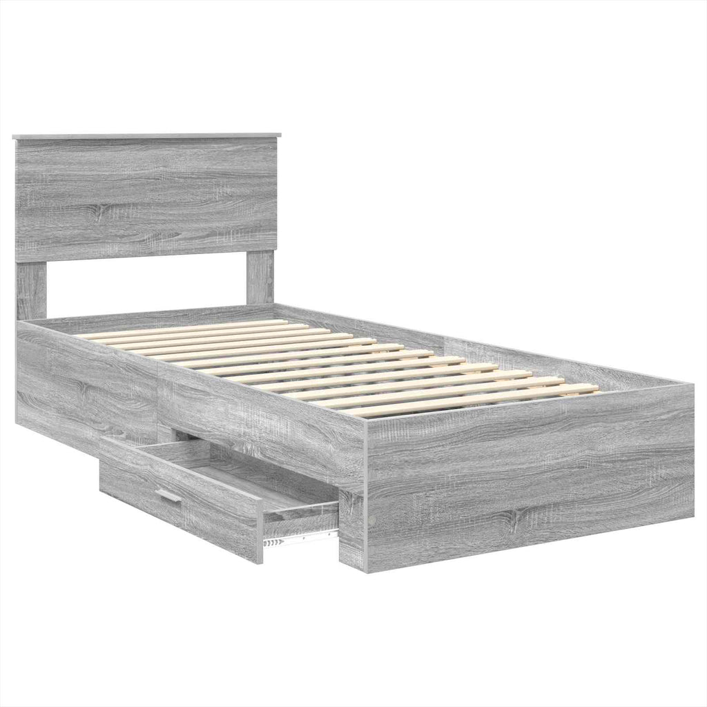 vidaXL Ramka łóżka Z zagłówkiem Szary Sonoma i srebro 75 x 190 cm
