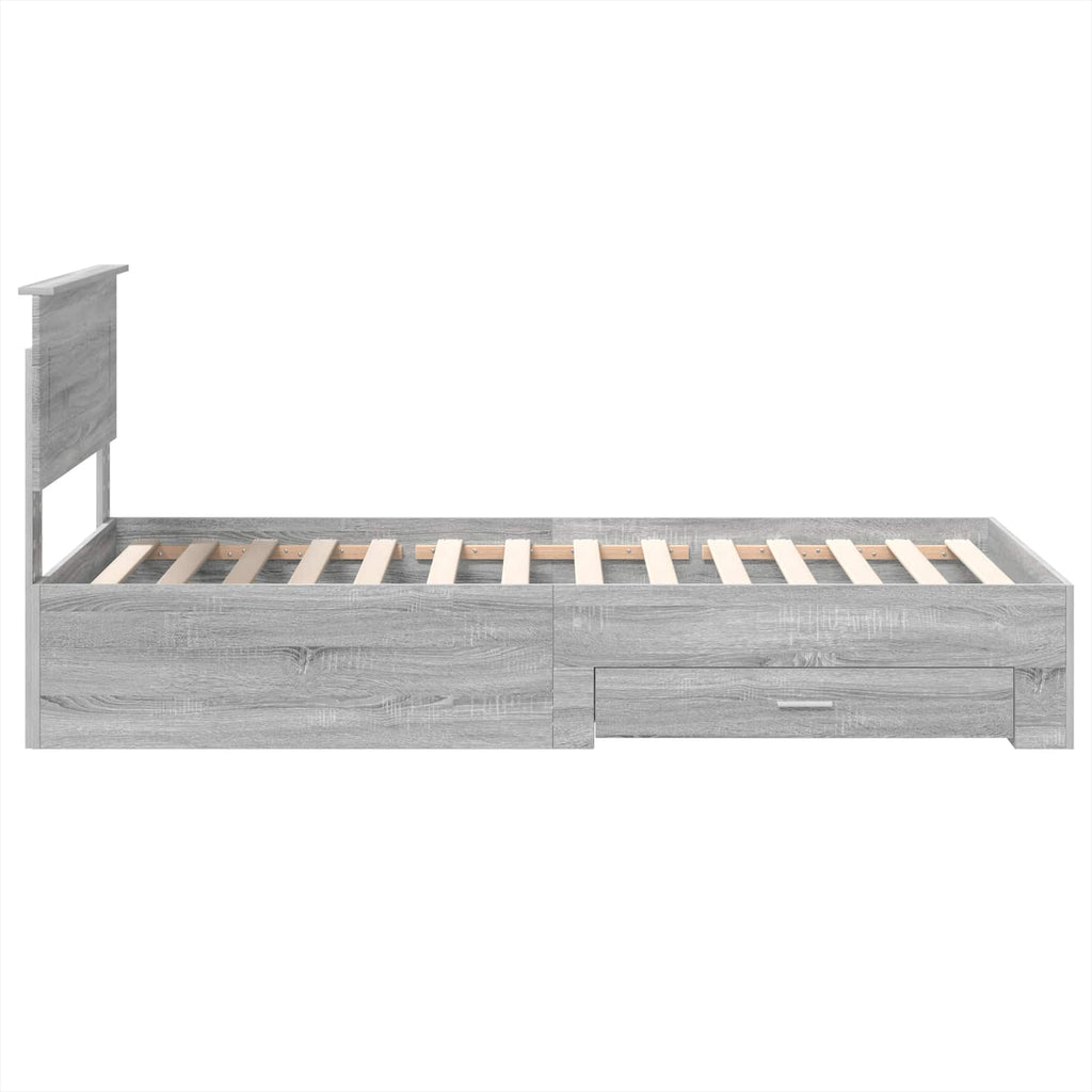 vidaXL Ramka łóżka Z zagłówkiem Szary Sonoma i srebro 75 x 190 cm