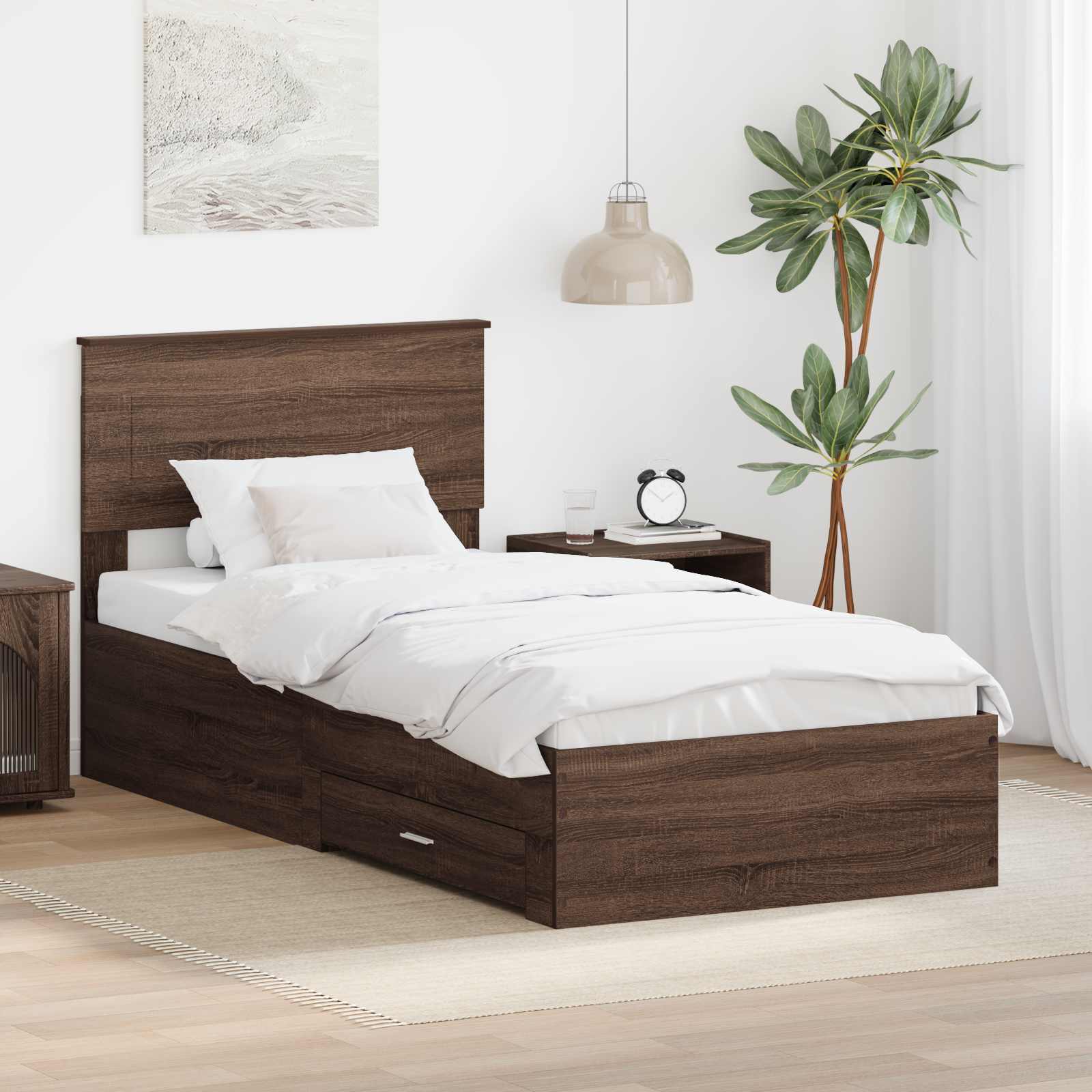 vidaXL Ramka łóżka Z zagłówkiem Brązowy dąb i srebro 75 x 190 cm