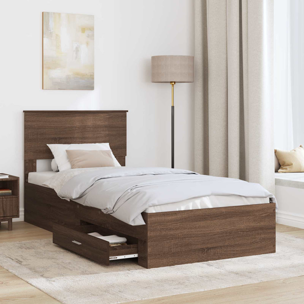 vidaXL Ramka łóżka Z zagłówkiem Brązowy dąb i srebro 75 x 190 cm