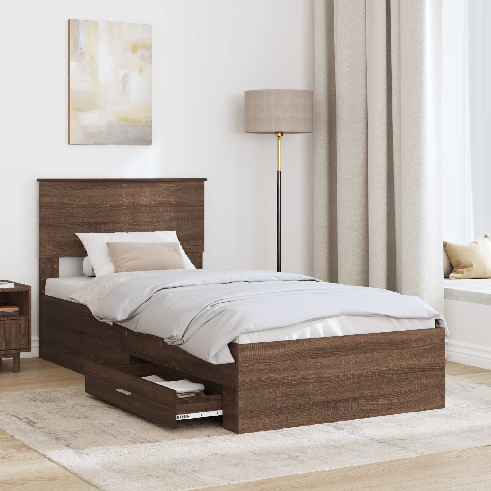 vidaXL Ramka łóżka Z zagłówkiem Brązowy dąb i srebro 75 x 190 cm