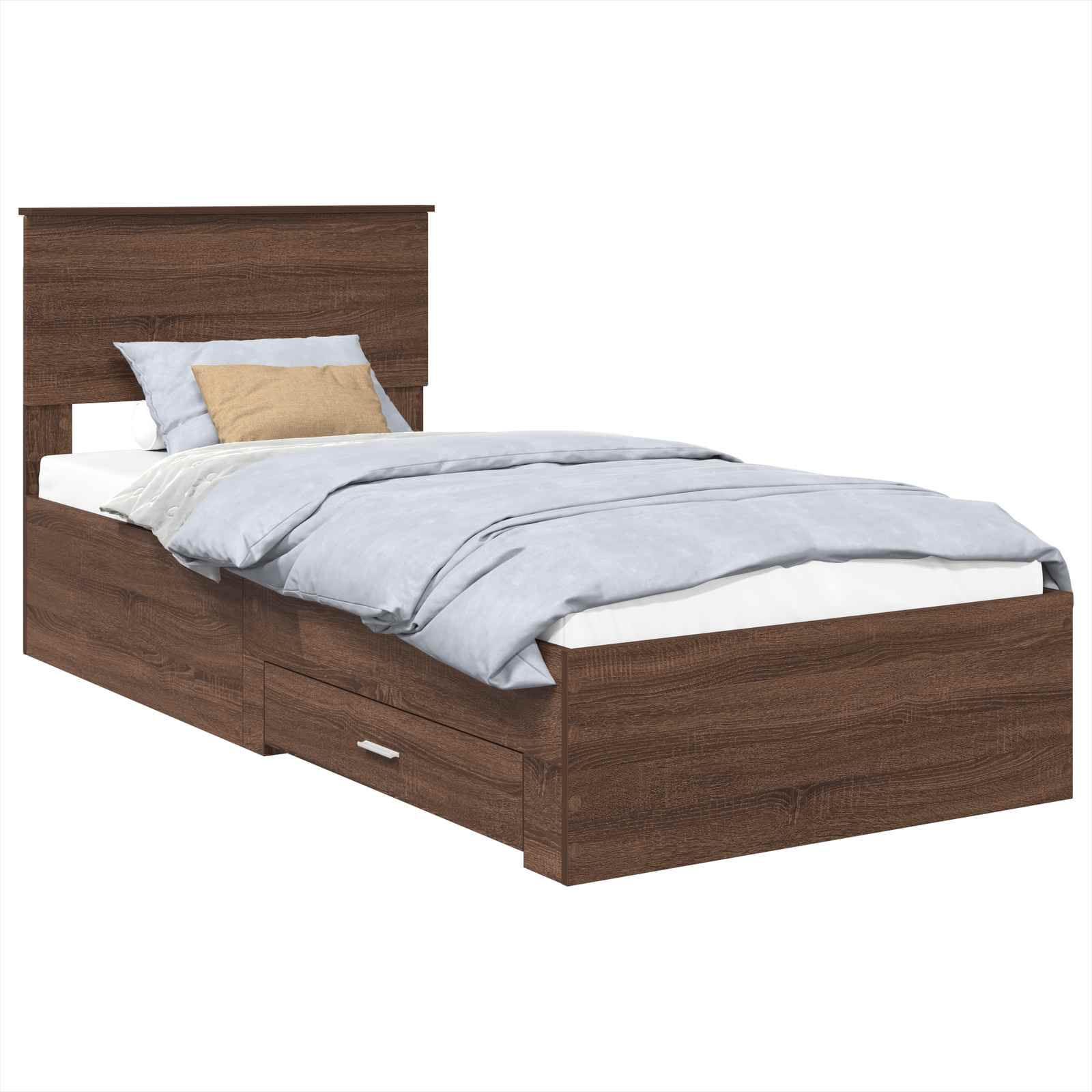 vidaXL Ramka łóżka Z zagłówkiem Brązowy dąb i srebro 75 x 190 cm