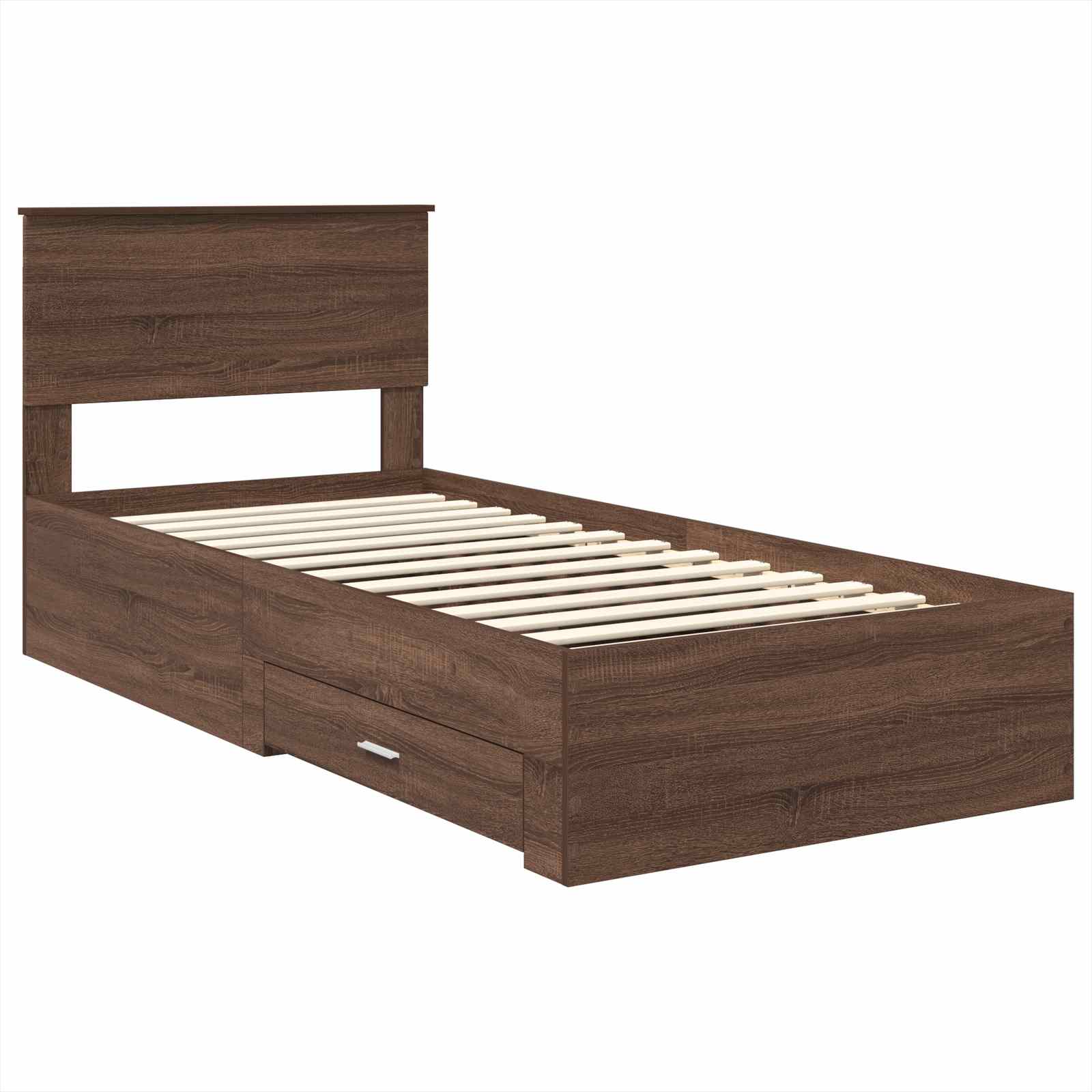 vidaXL Ramka łóżka Z zagłówkiem Brązowy dąb i srebro 75 x 190 cm