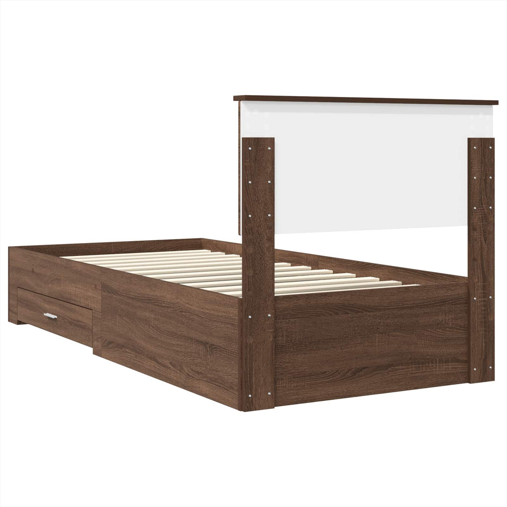 vidaXL Ramka łóżka Z zagłówkiem Brązowy dąb i srebro 75 x 190 cm
