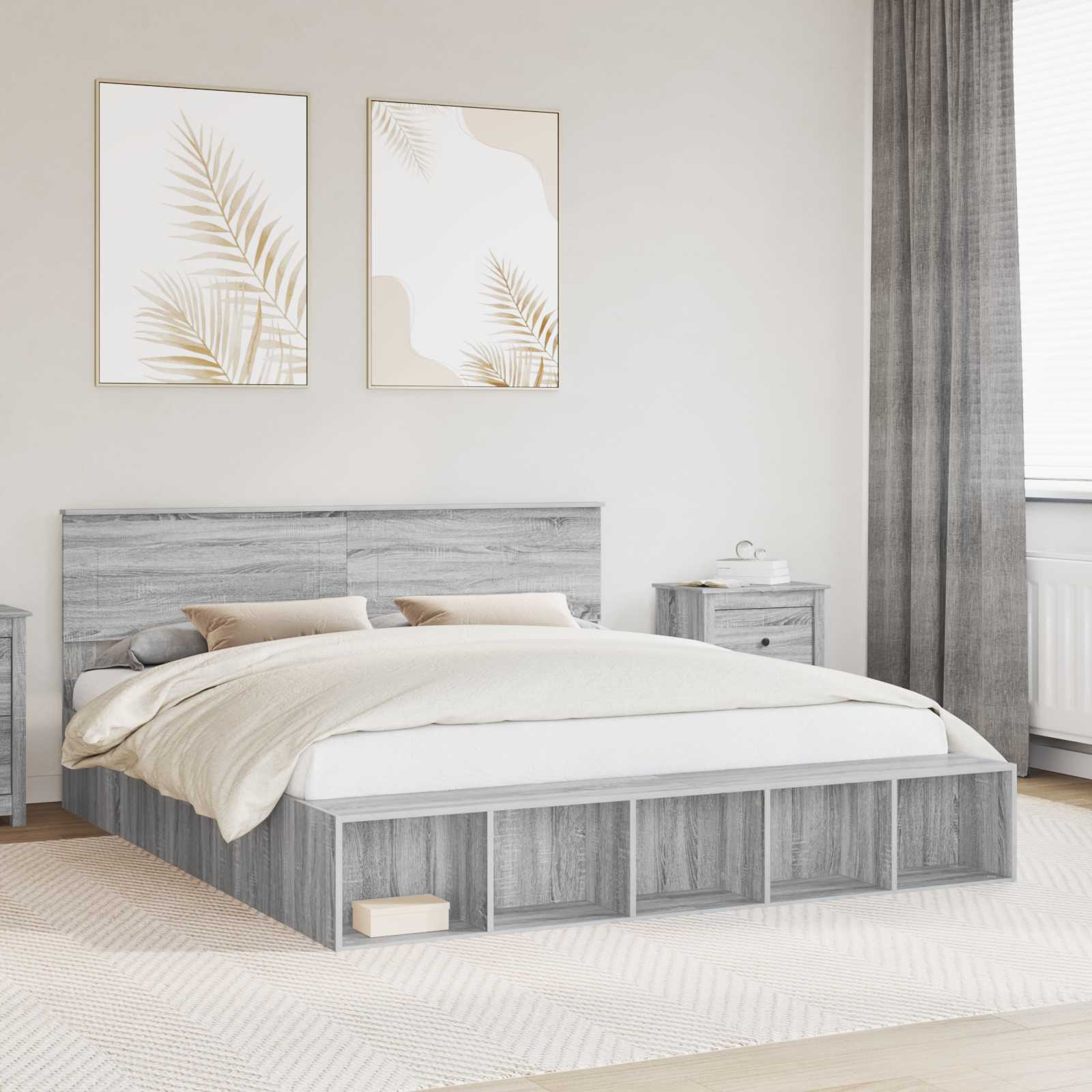 vidaXL Ramka łóżka Szary Sonoma 200 x 200 cm Materiał drewnopochodny