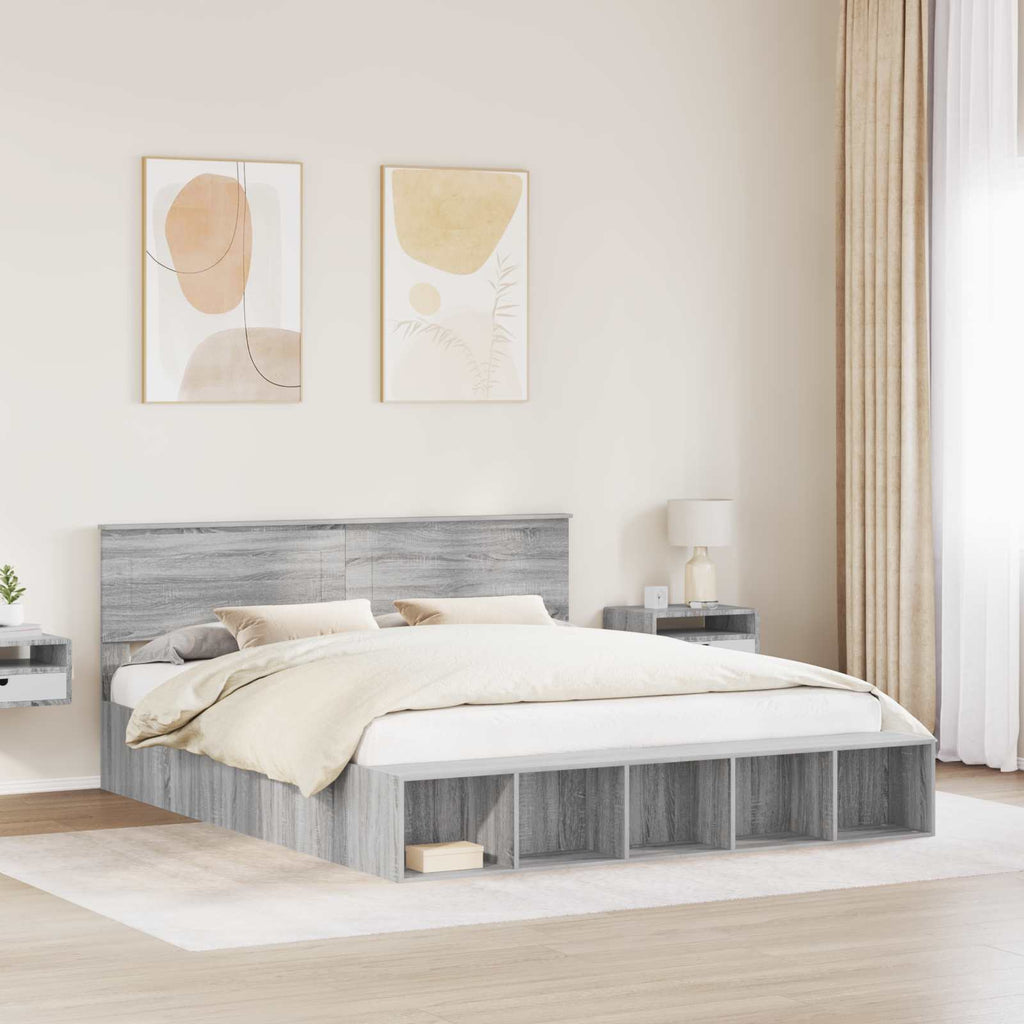 vidaXL Ramka łóżka Szary Sonoma 200 x 200 cm Materiał drewnopochodny