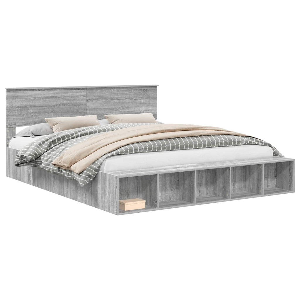 vidaXL Ramka łóżka Szary Sonoma 200 x 200 cm Materiał drewnopochodny