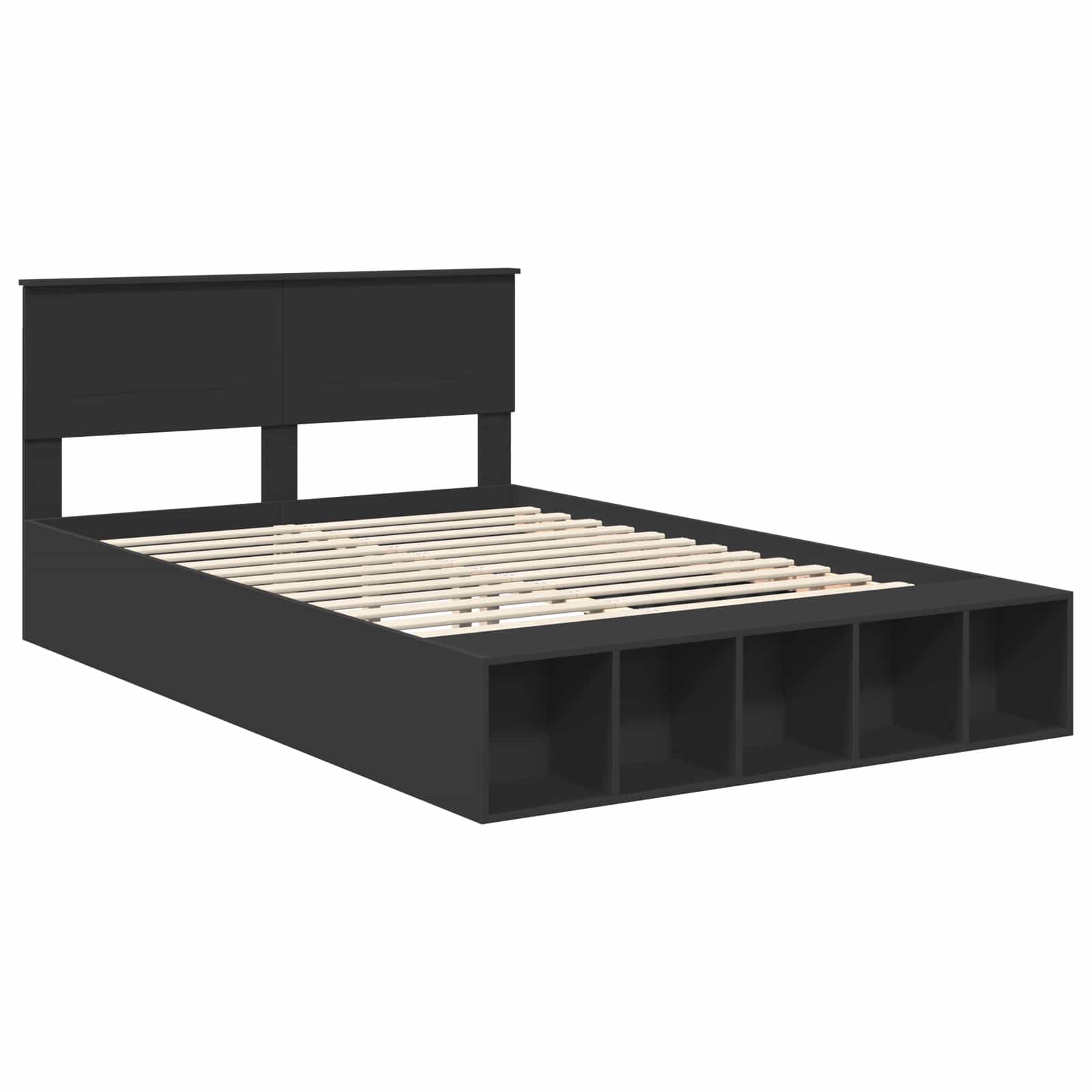 vidaXL Ramka łóżka z półką Czarny 150 x 200 cm Materiał drewnopochodny
