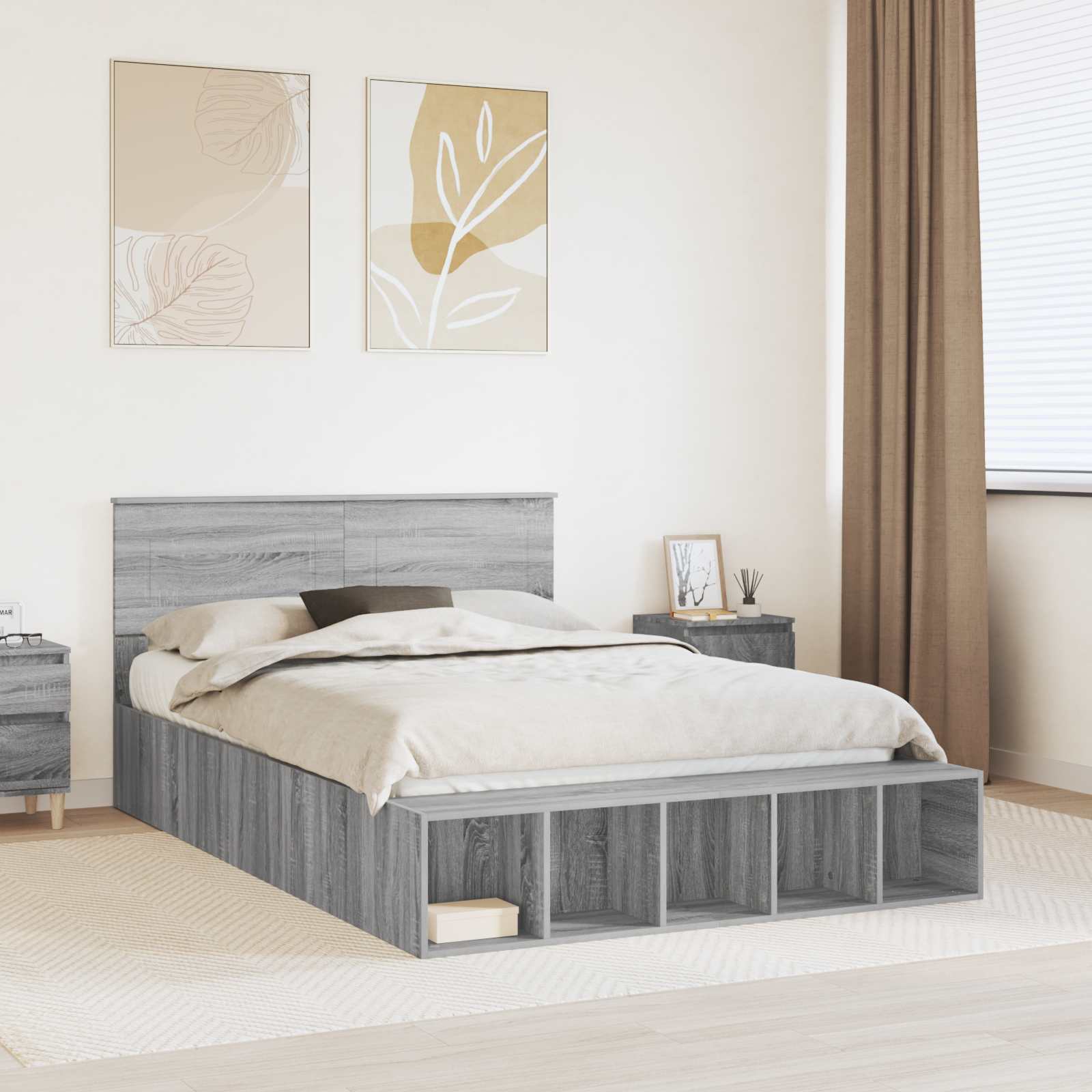 vidaXL Ramka łóżka Szary Sonoma 150 x 200 cm Materiał drewnopochodny
