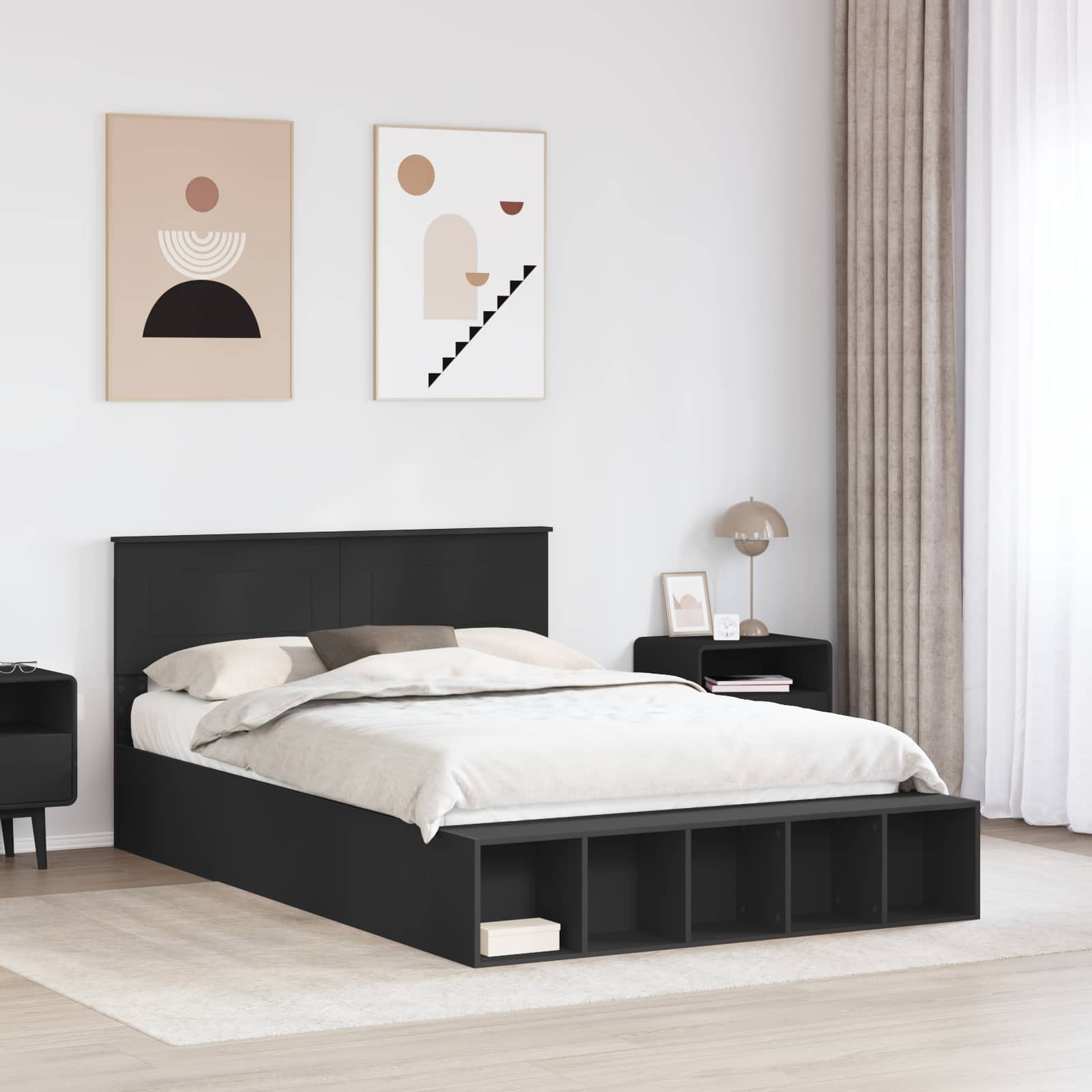 vidaXL Ramka łóżka z półką Czarny 140 x 200 cm Materiał drewnopochodny