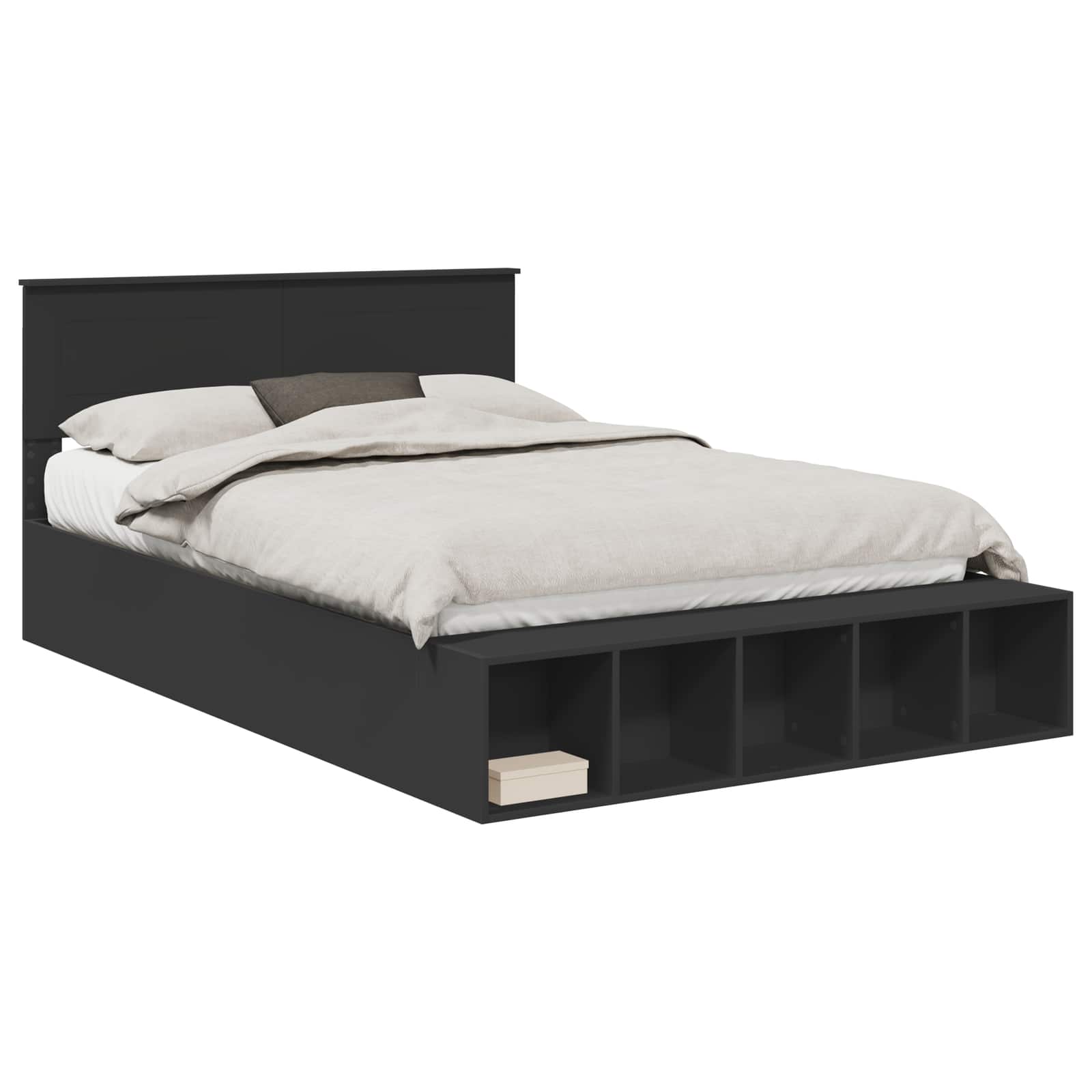 vidaXL Ramka łóżka z półką Czarny 140 x 200 cm Materiał drewnopochodny