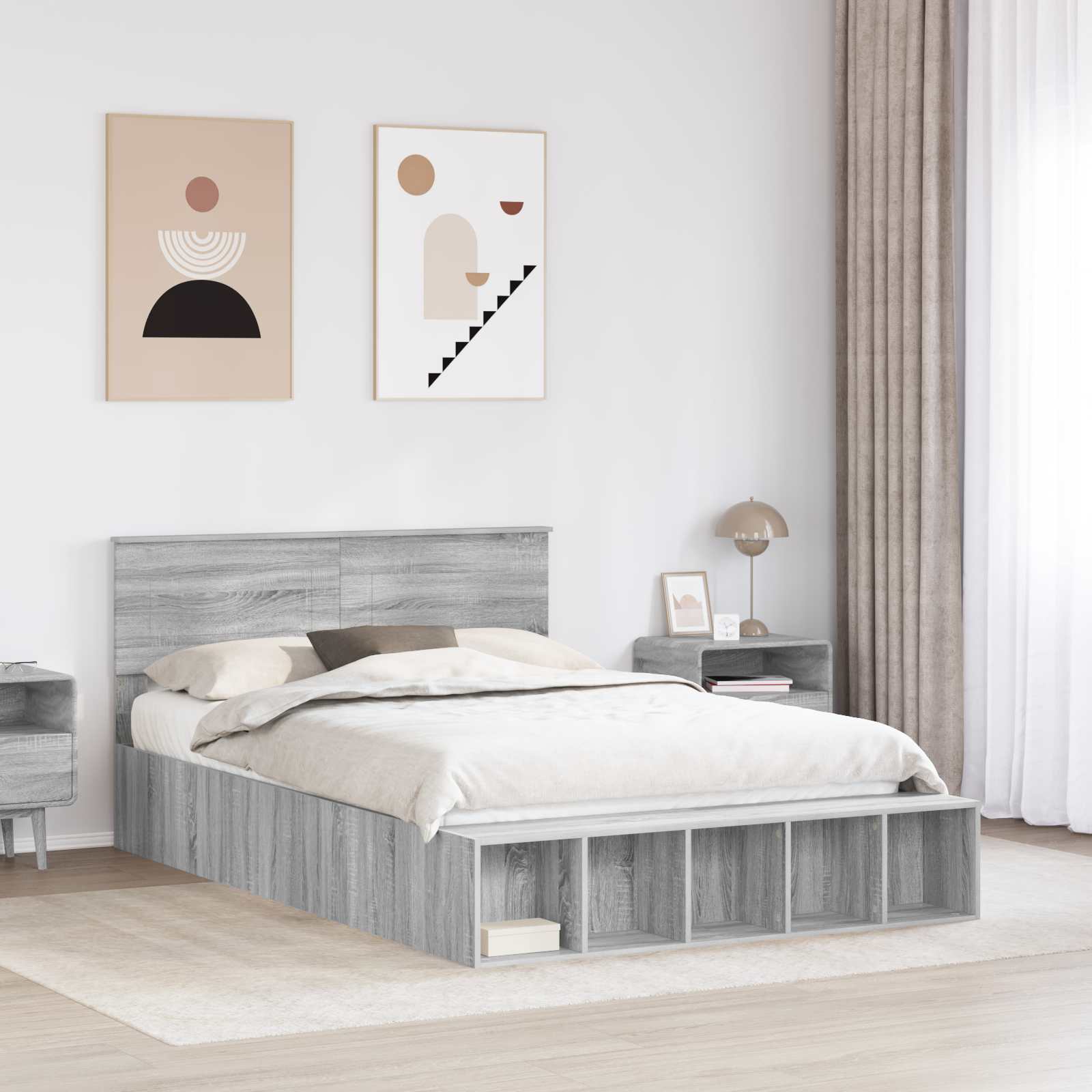 vidaXL Ramka łóżka Szary Sonoma 140 x 200 cm Materiał drewnopochodny