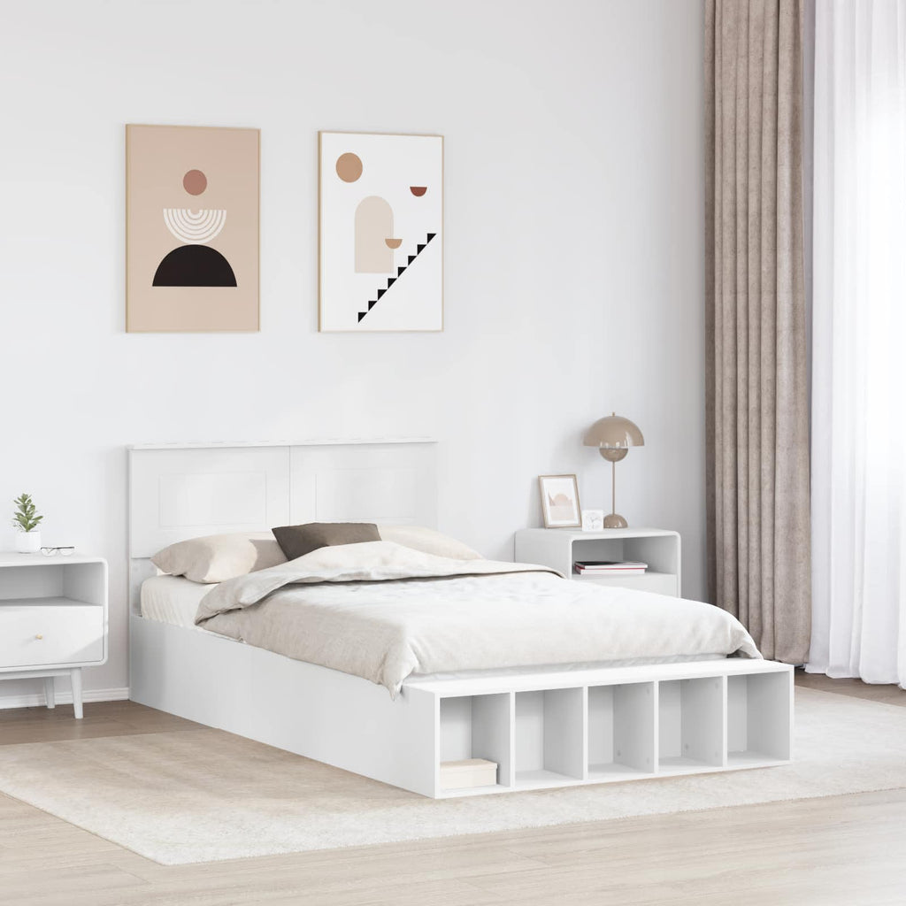 vidaXL Ramka łóżka z półką Biały 135 x 190 cm Materiał drewnopochodny