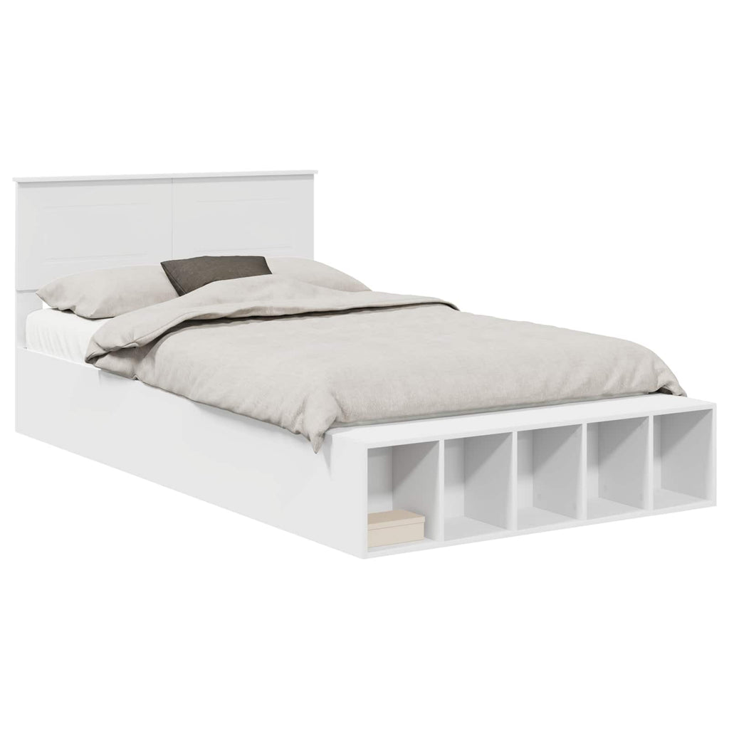 vidaXL Ramka łóżka z półką Biały 135 x 190 cm Materiał drewnopochodny
