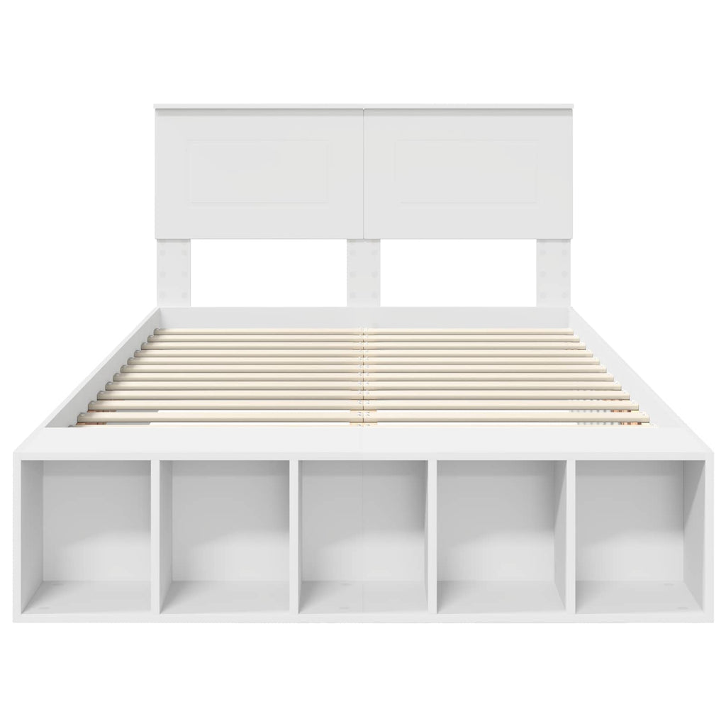 vidaXL Ramka łóżka z półką Biały 135 x 190 cm Materiał drewnopochodny