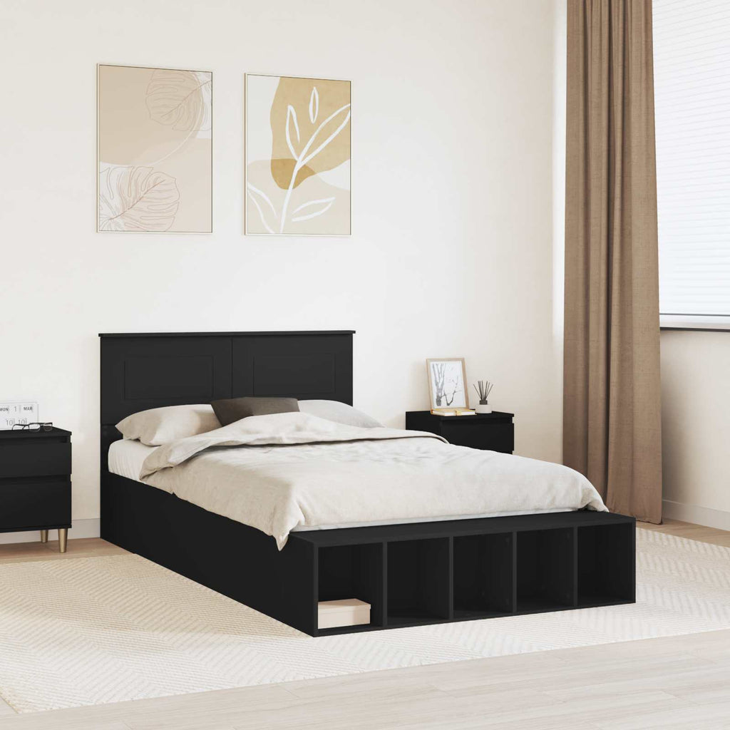 vidaXL Ramka łóżka z półką Czarny 135 x 190 cm Materiał drewnopochodny