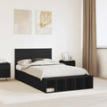 vidaXL Ramka łóżka z półką Czarny 135 x 190 cm Materiał drewnopochodny