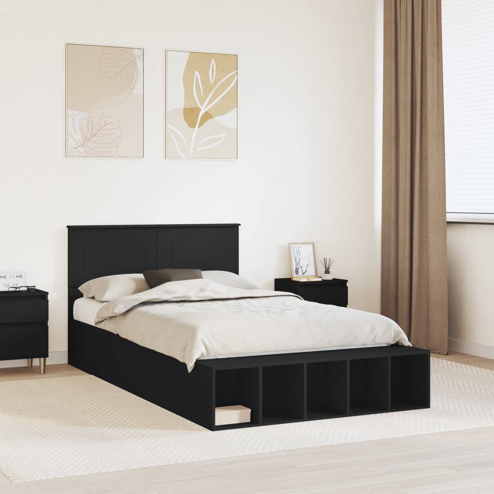 vidaXL Ramka łóżka z półką Czarny 135 x 190 cm Materiał drewnopochodny